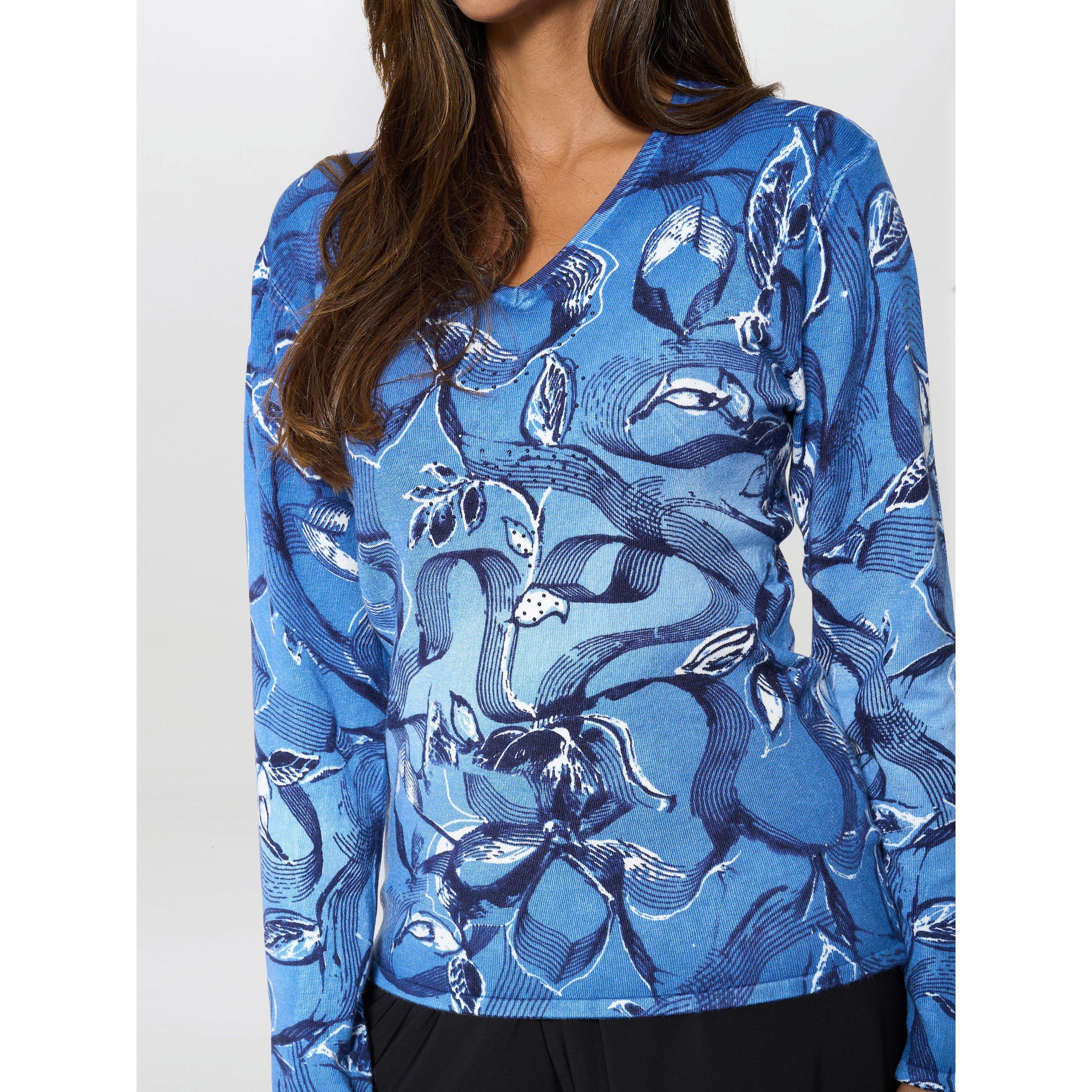 Blue - Gina Bacconi - Women's Riya Printed Jumper - 5