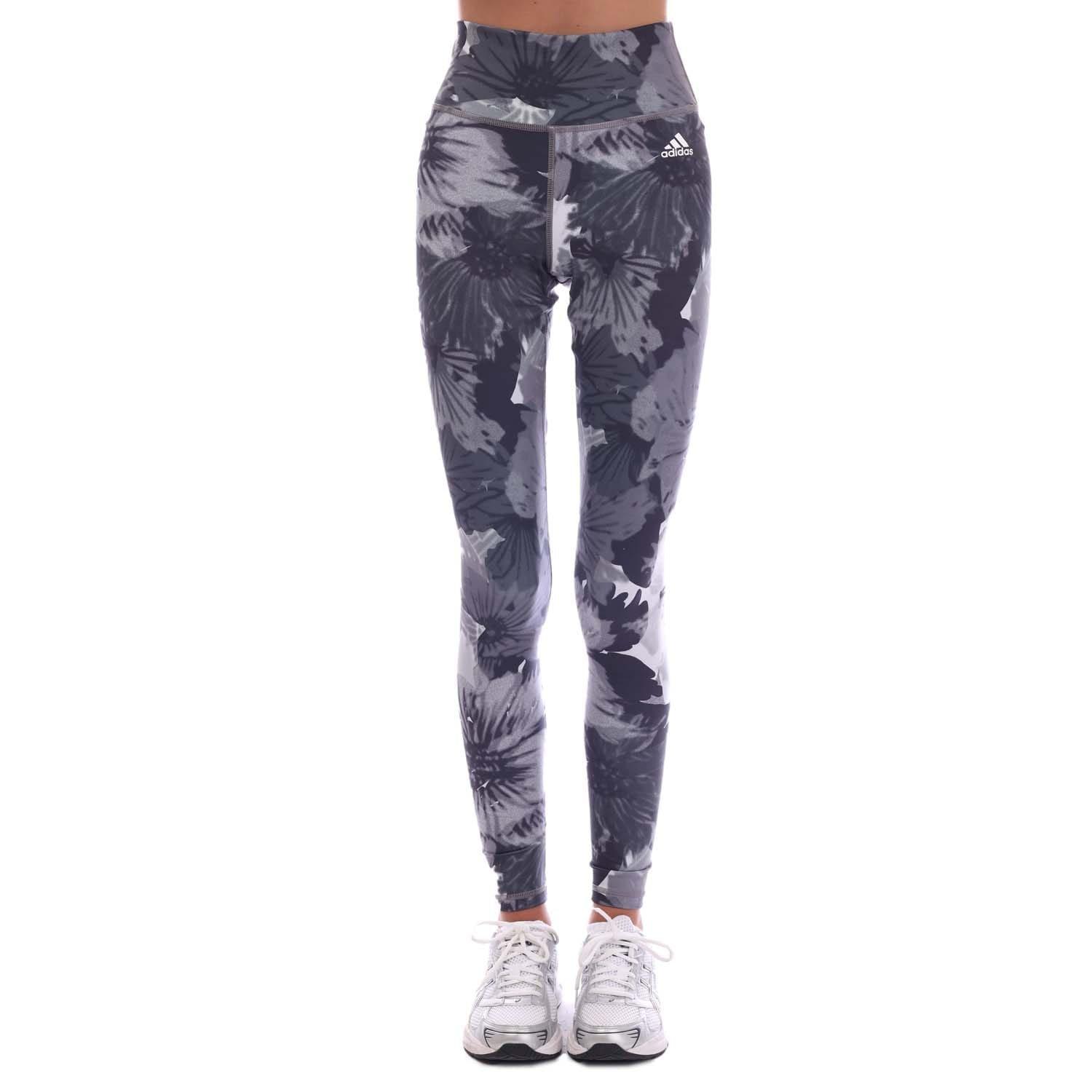 Grey - adidas - Training Essentials Printed High-Waisted Leggings - 1