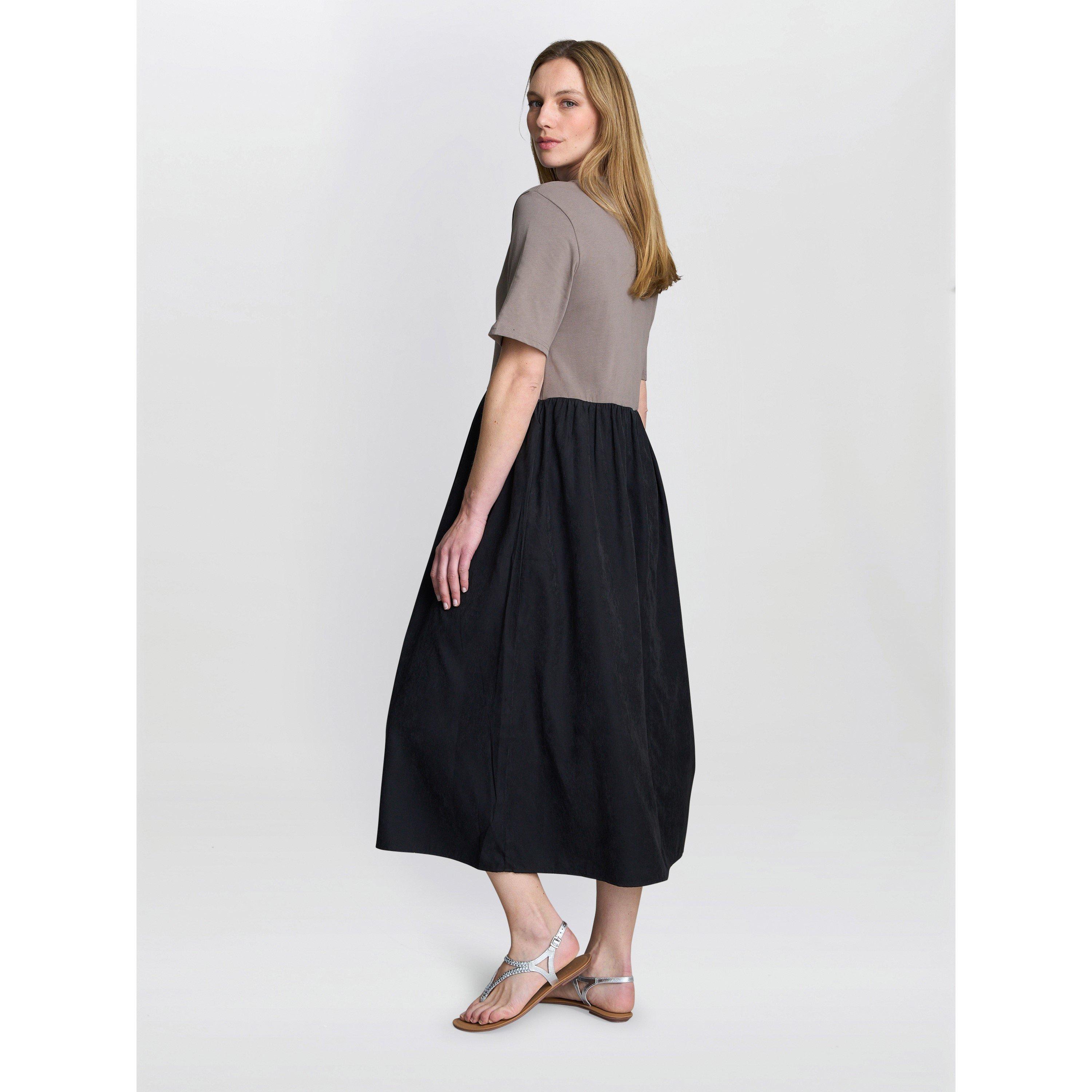 Black / Beige - Gina Bacconi - Cat Two Tone T-Shirt Dress - 2