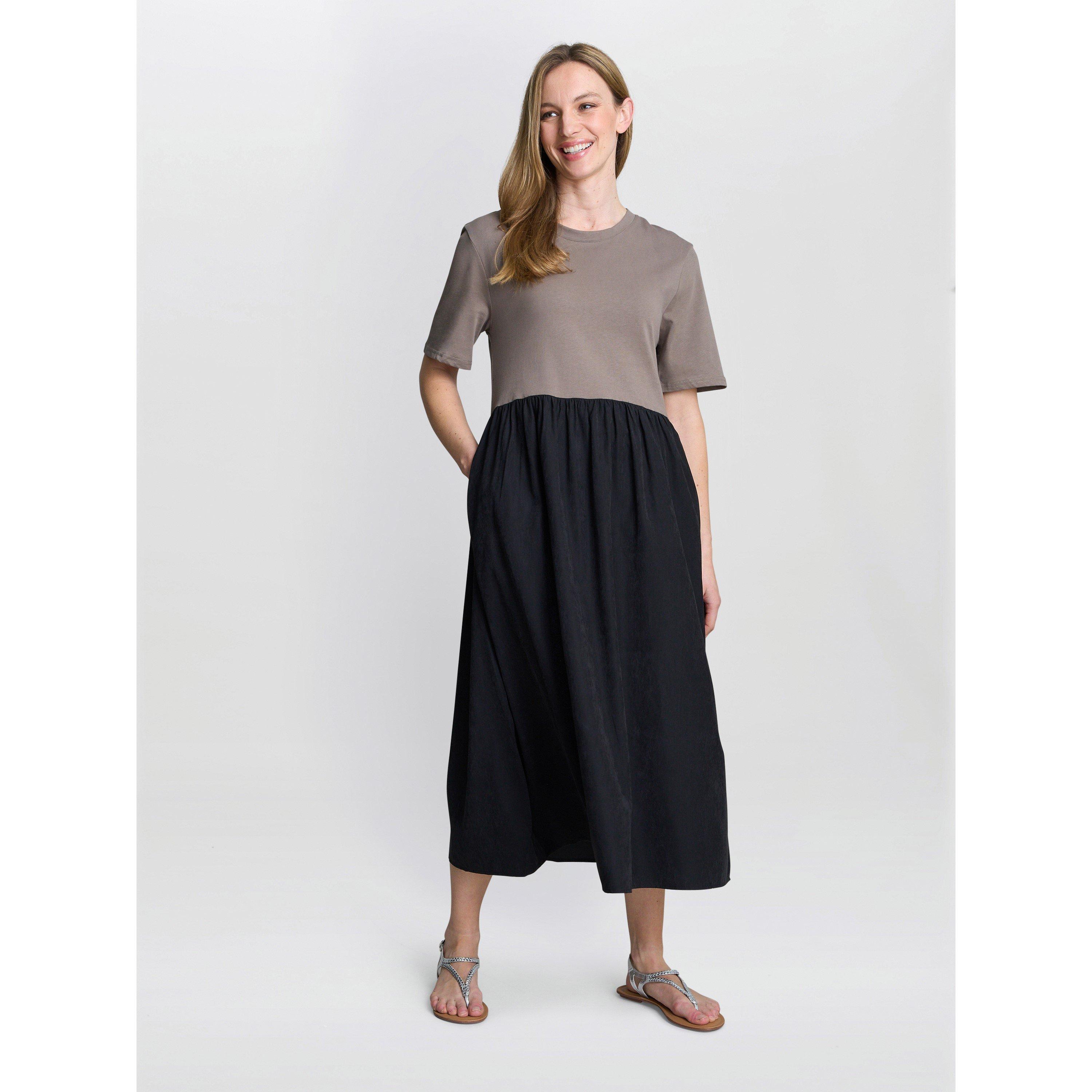 Black / Beige - Gina Bacconi - Cat Two Tone T-Shirt Dress - 3