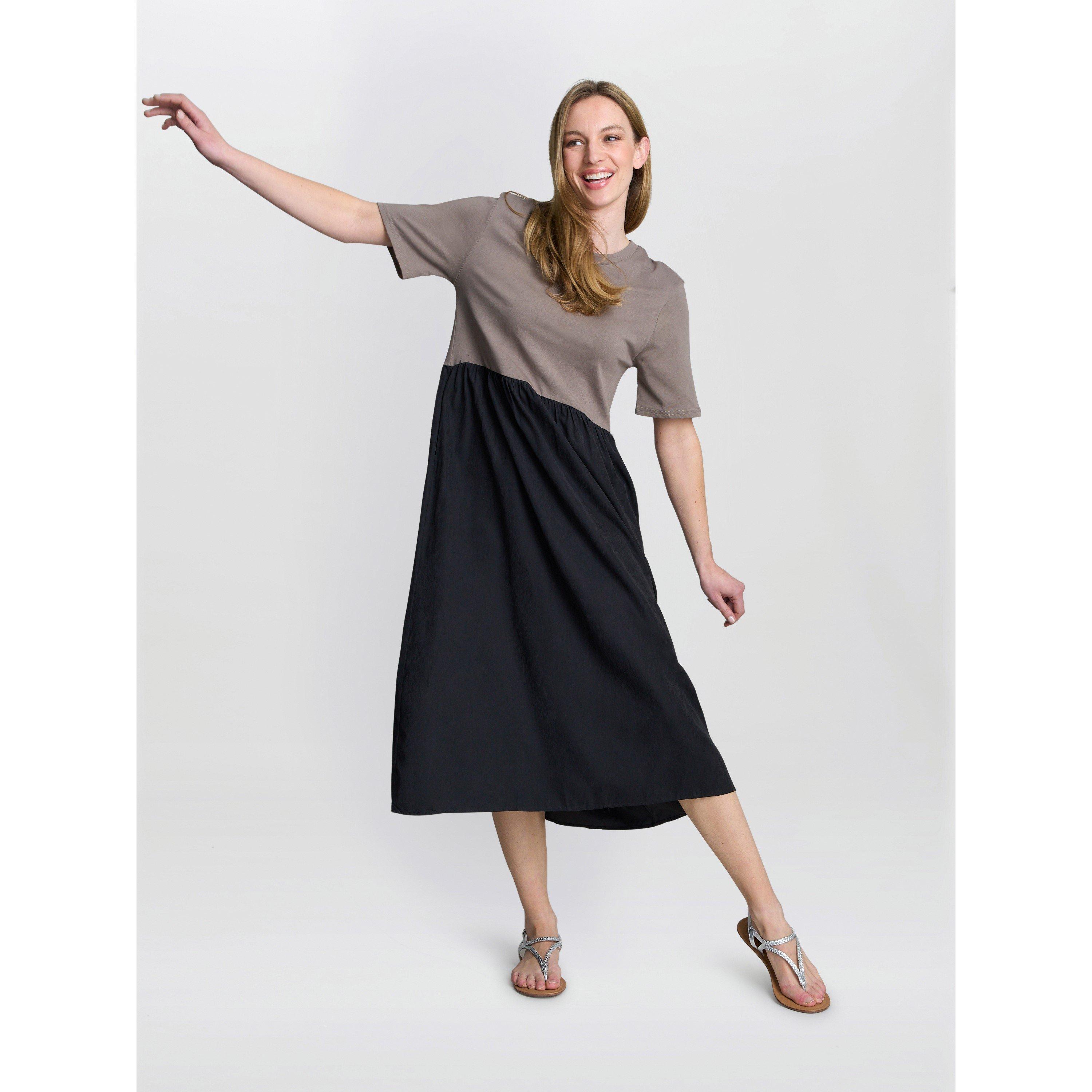 Black / Beige - Gina Bacconi - Cat Two Tone T-Shirt Dress - 6