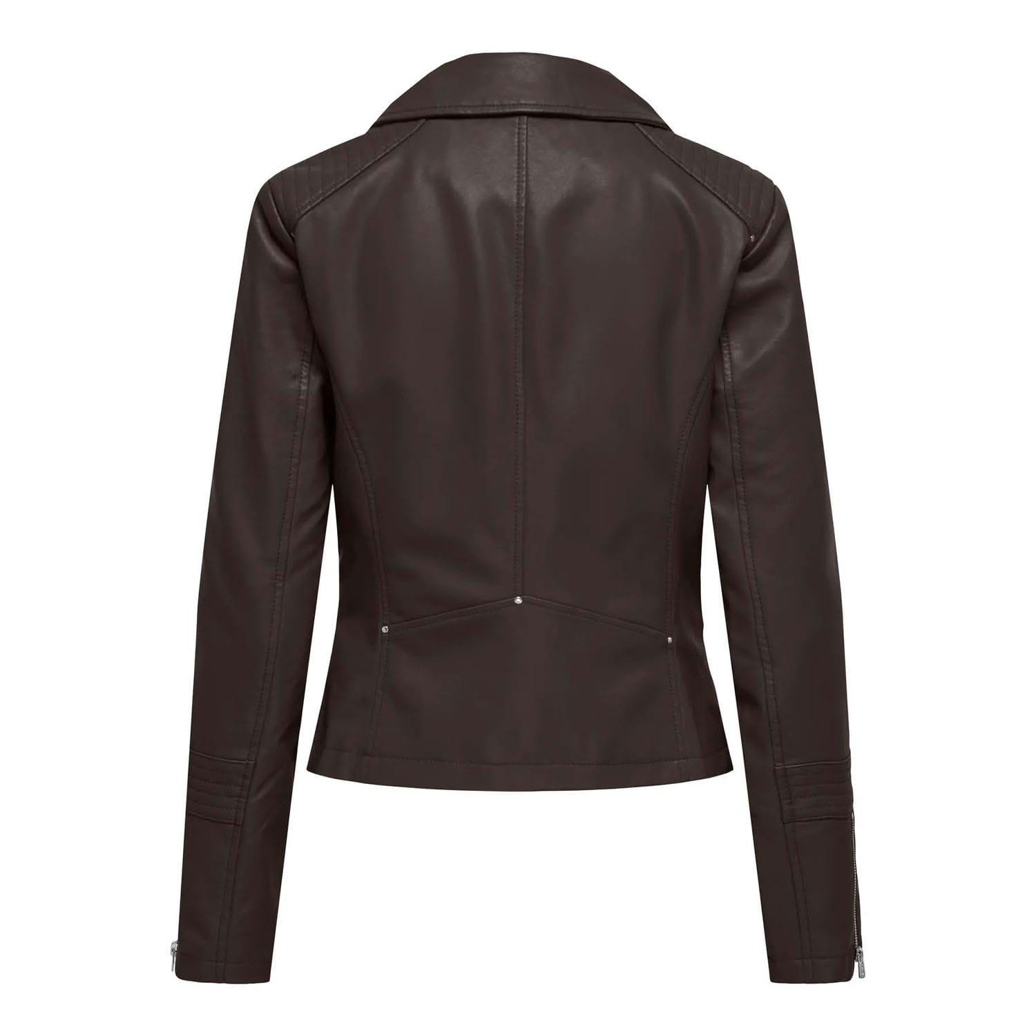 Chocolate - Only - Gemma Faux Leather Biker Jacket - 2