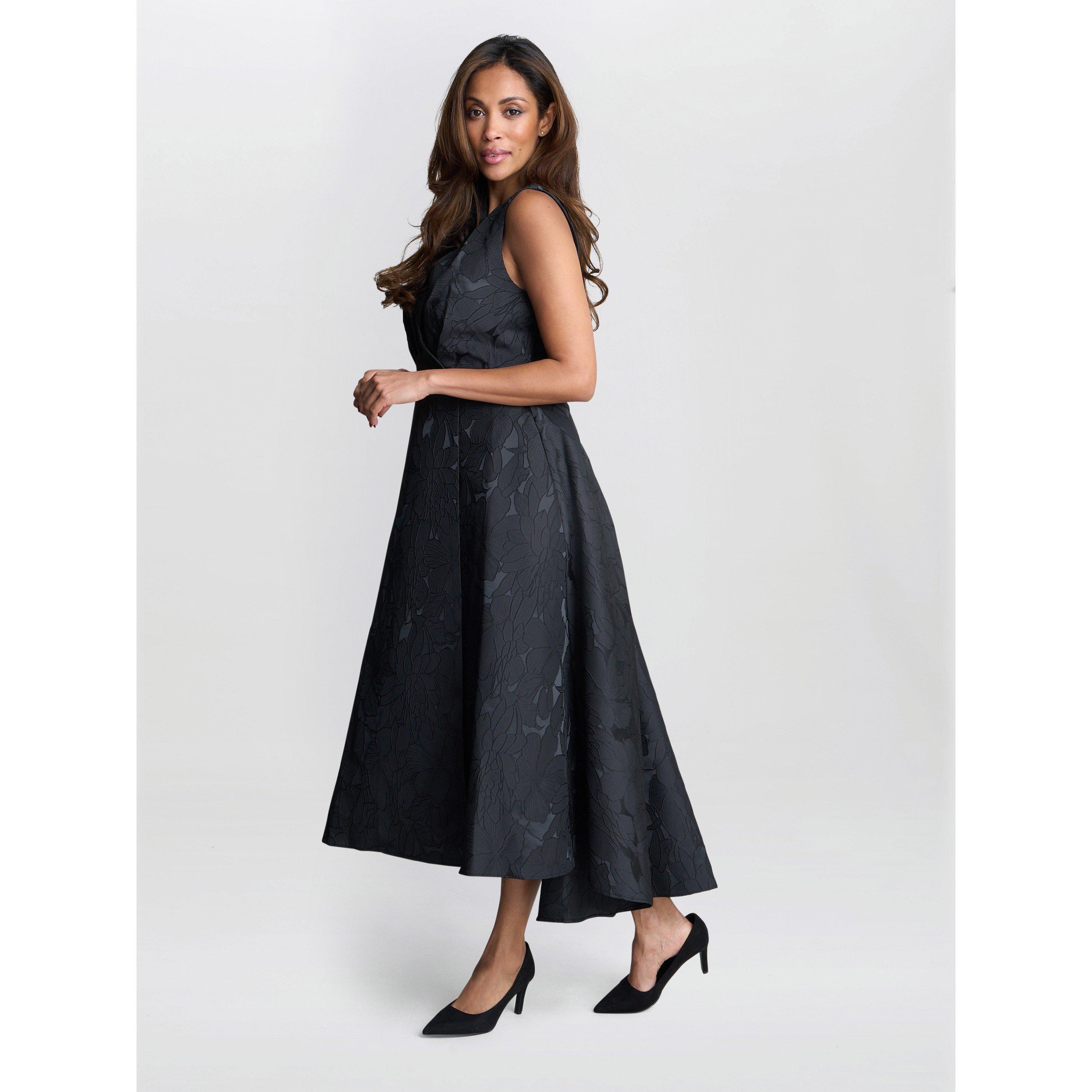 Black - Gina Bacconi - Women's Sandie Jacquard Fit and Flare Dress - 4