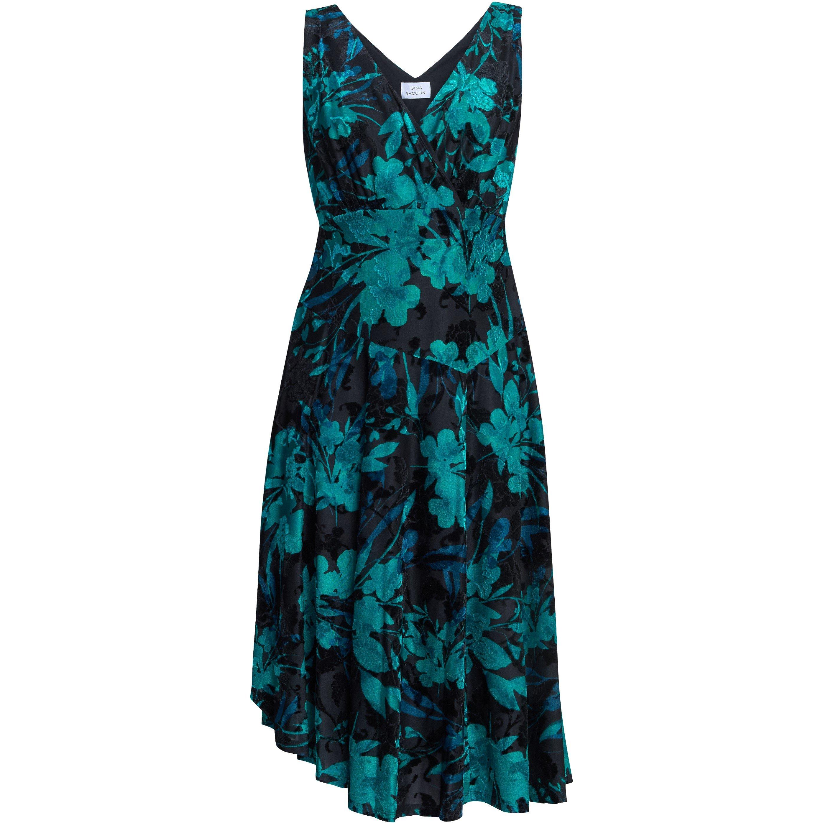 Black / Blue - Gina Bacconi - Women's Beth Floral Midi A-Line Dress - 1