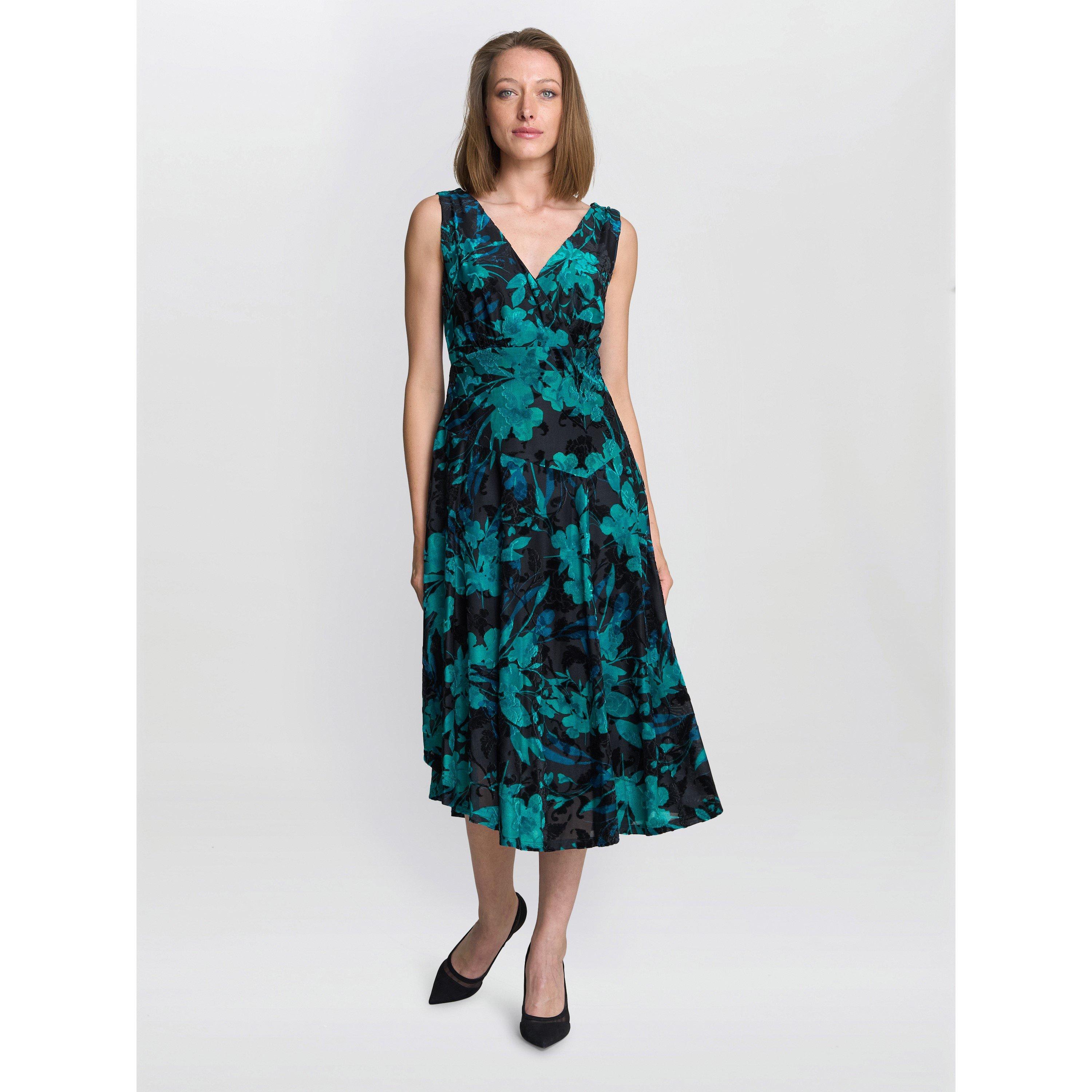 Black / Blue - Gina Bacconi - Women's Beth Floral Midi A-Line Dress - 2