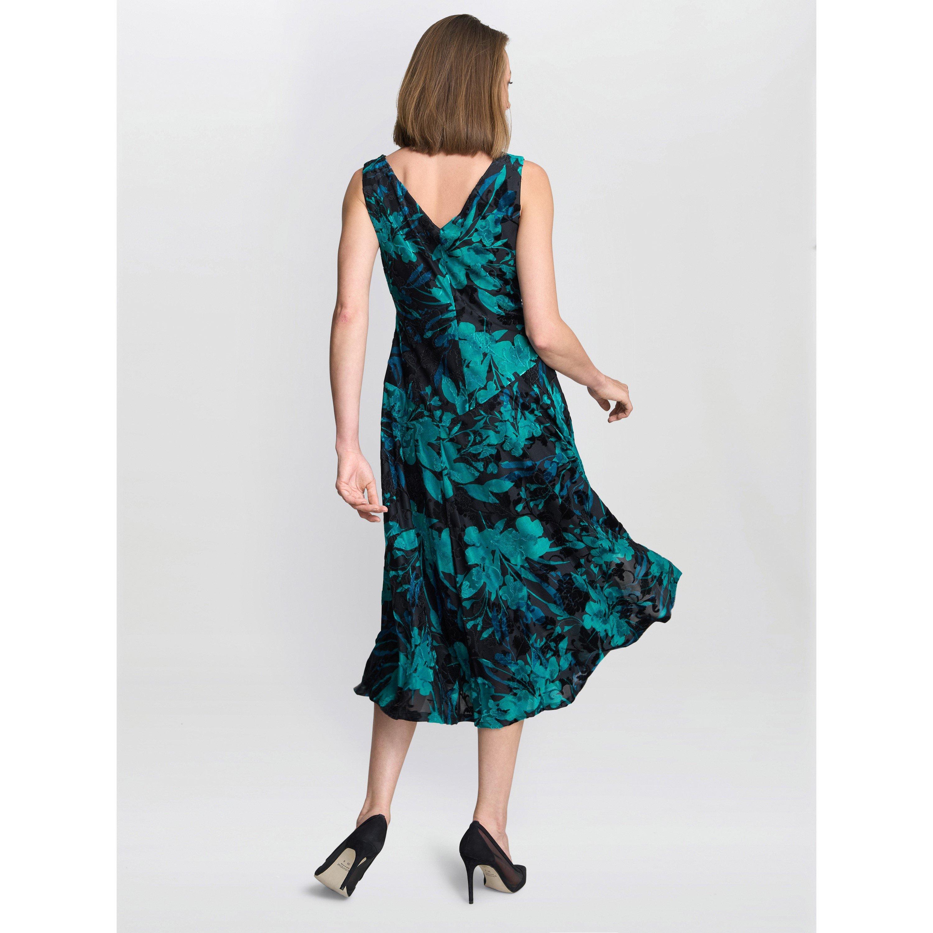 Black / Blue - Gina Bacconi - Women's Beth Floral Midi A-Line Dress - 3