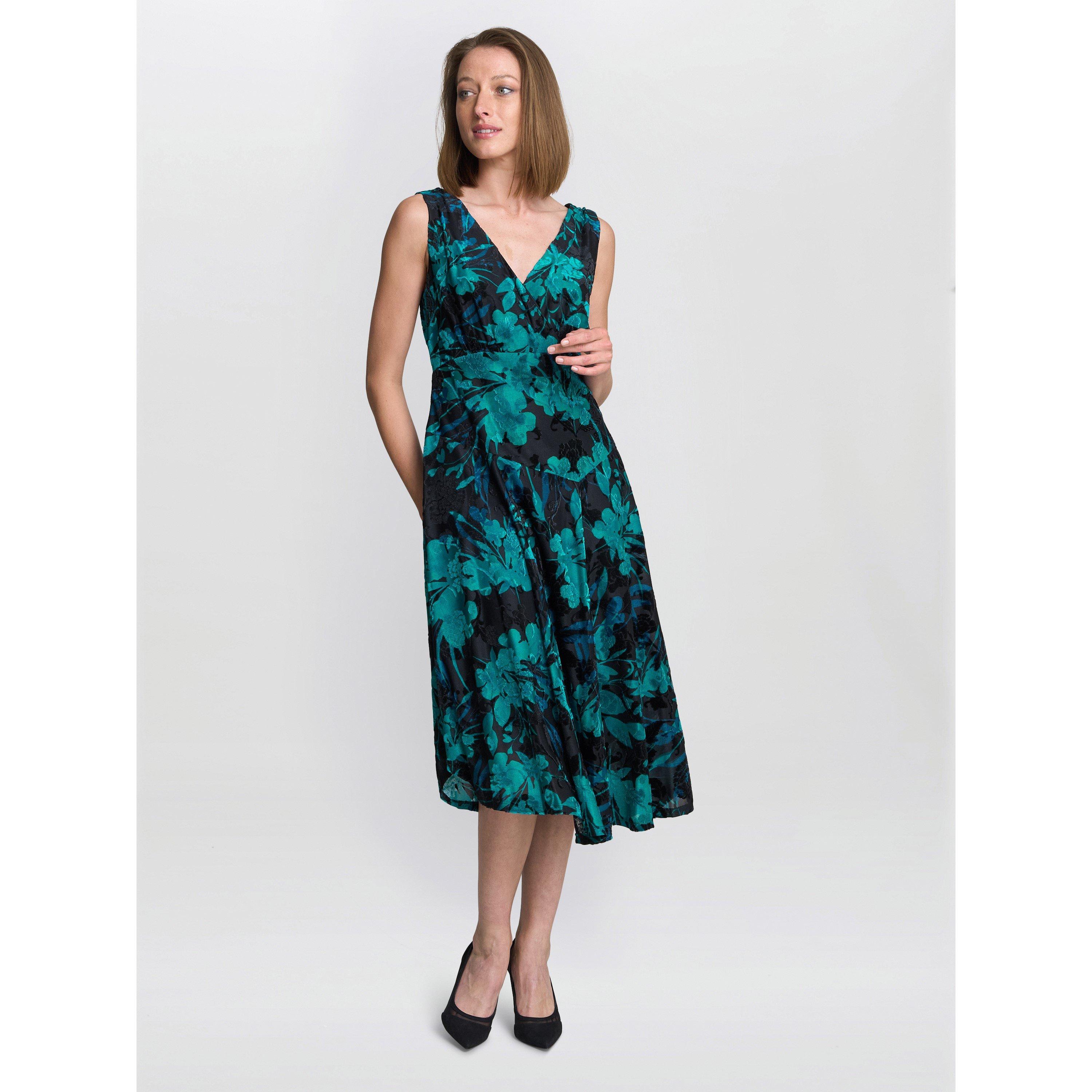 Black / Blue - Gina Bacconi - Women's Beth Floral Midi A-Line Dress - 4
