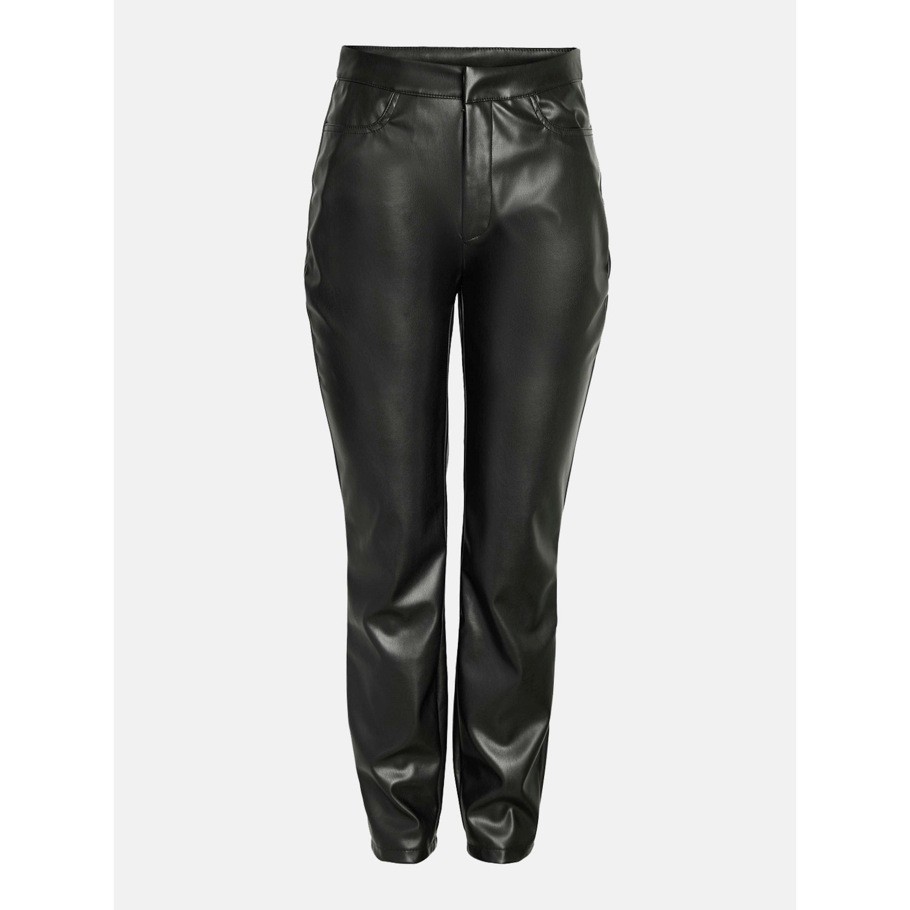 Zwart - Noisy May - Women's Faux Leather Ankle Trousers - 1