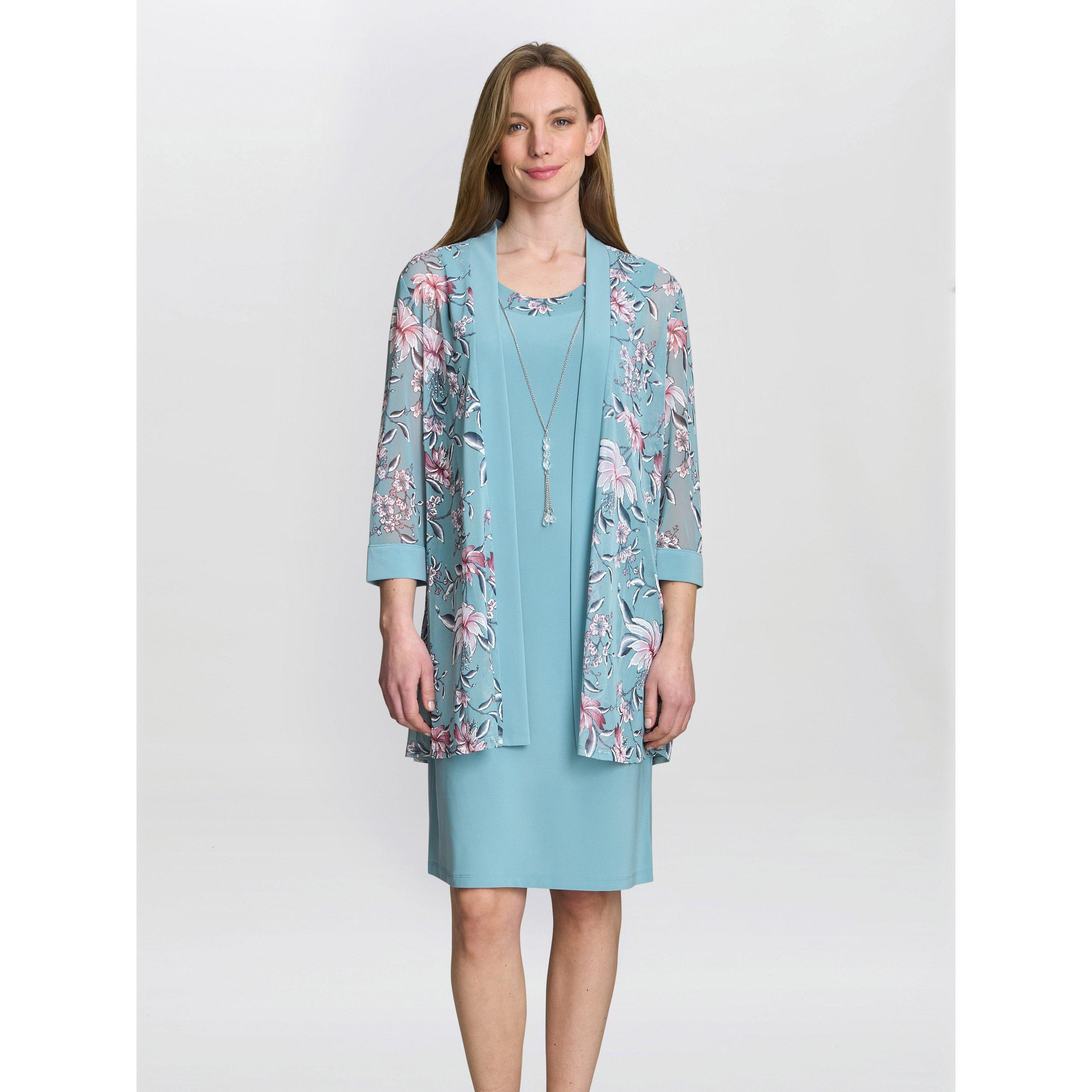 Gina Bacconi Women's Callie Printed Dress And Jacket - Aqua - 20