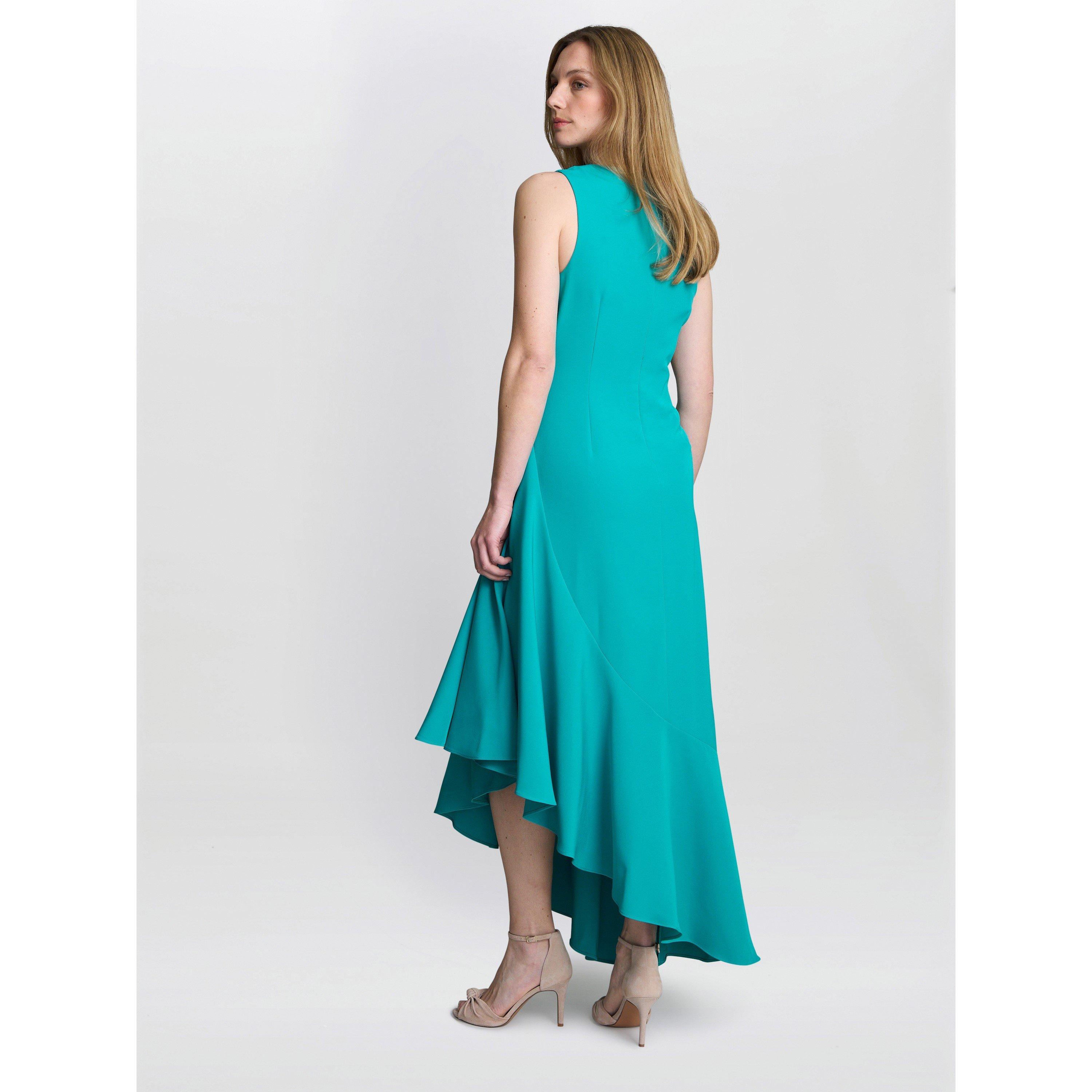Teal - Gina Bacconi - Paige Asymmetric Frill Hem Dress - 2