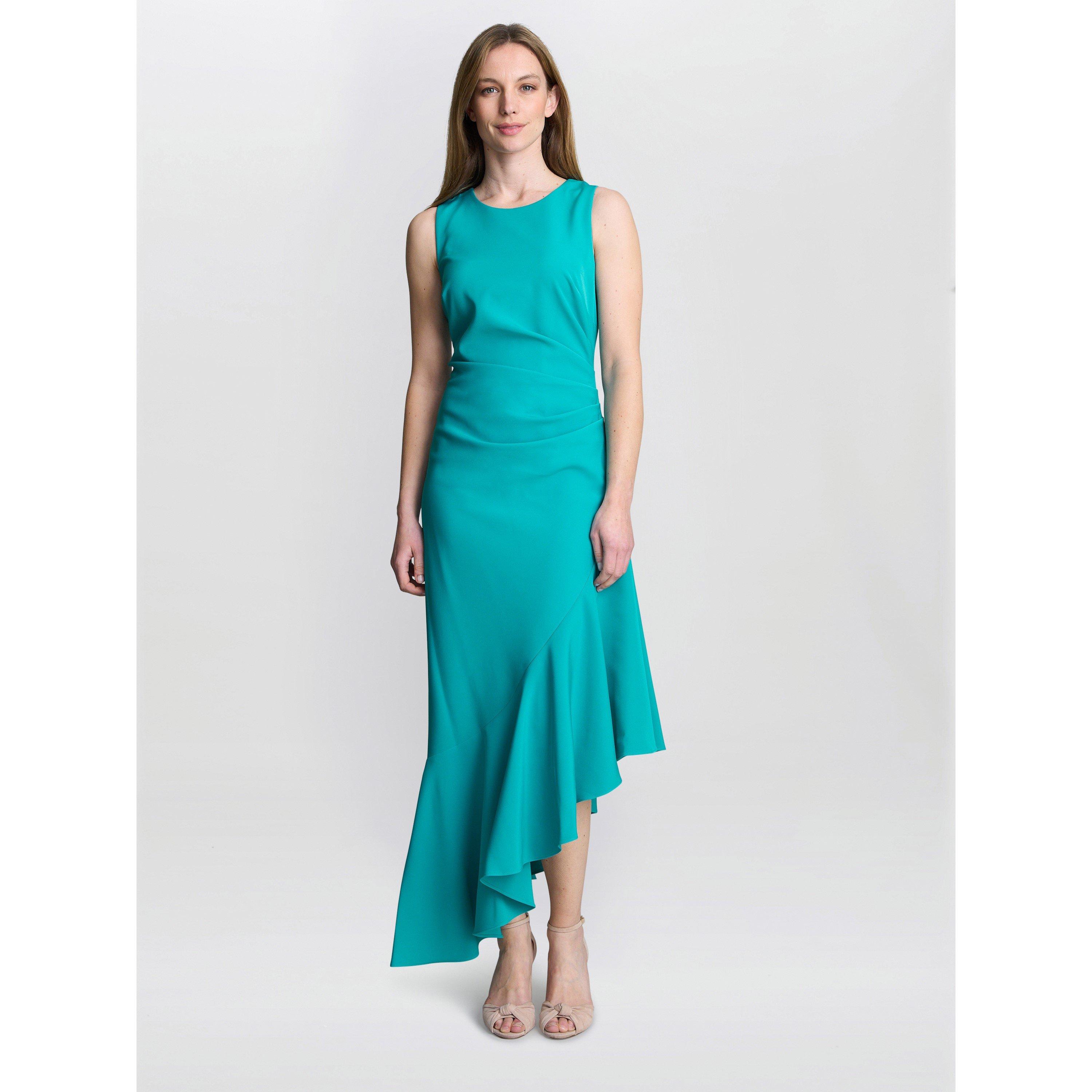 Teal - Gina Bacconi - Paige Asymmetric Frill Hem Dress - 3