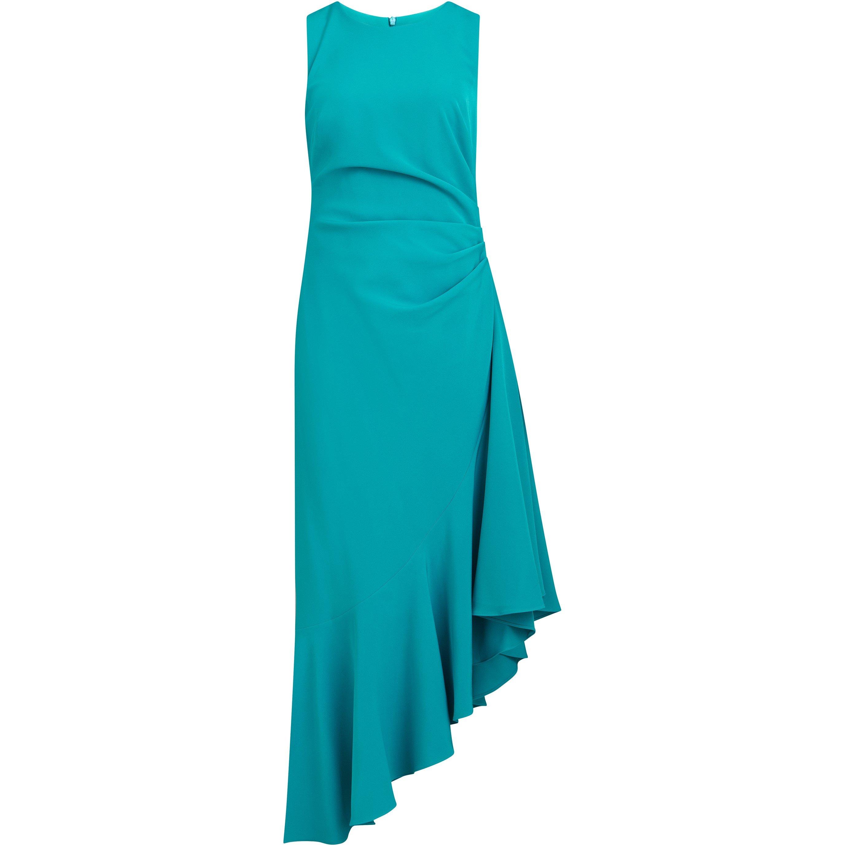Teal - Gina Bacconi - Paige Asymmetric Frill Hem Dress - 4