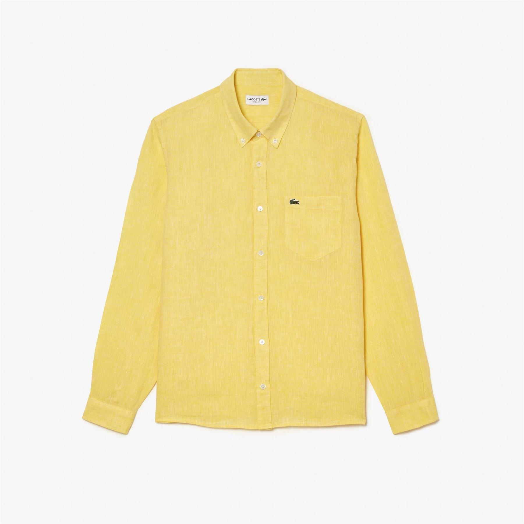 Yellow - Lacoste - Regular-Fit Linen Shirt - 1
