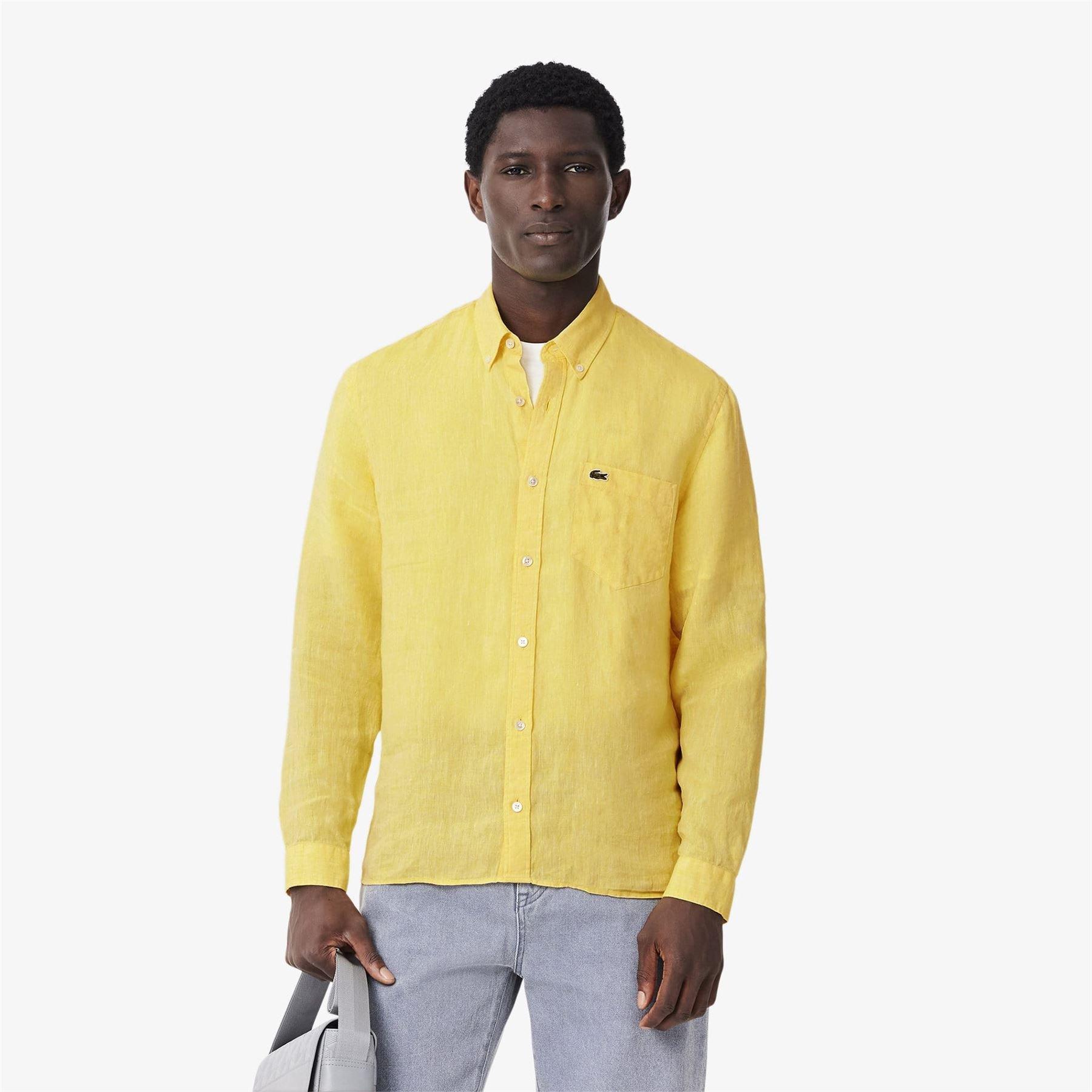 Yellow - Lacoste - Regular-Fit Linen Shirt - 2