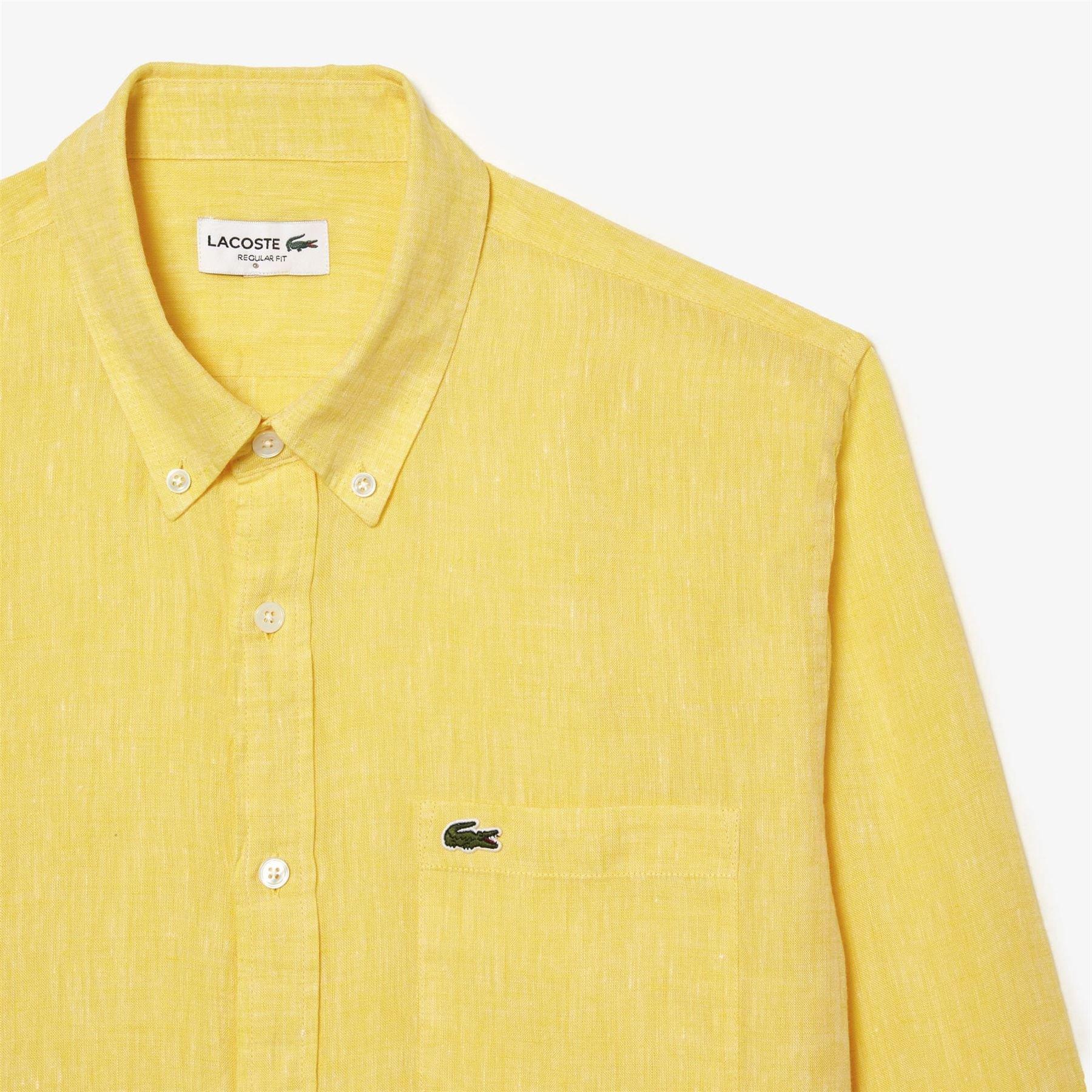 Yellow - Lacoste - Regular-Fit Linen Shirt - 4