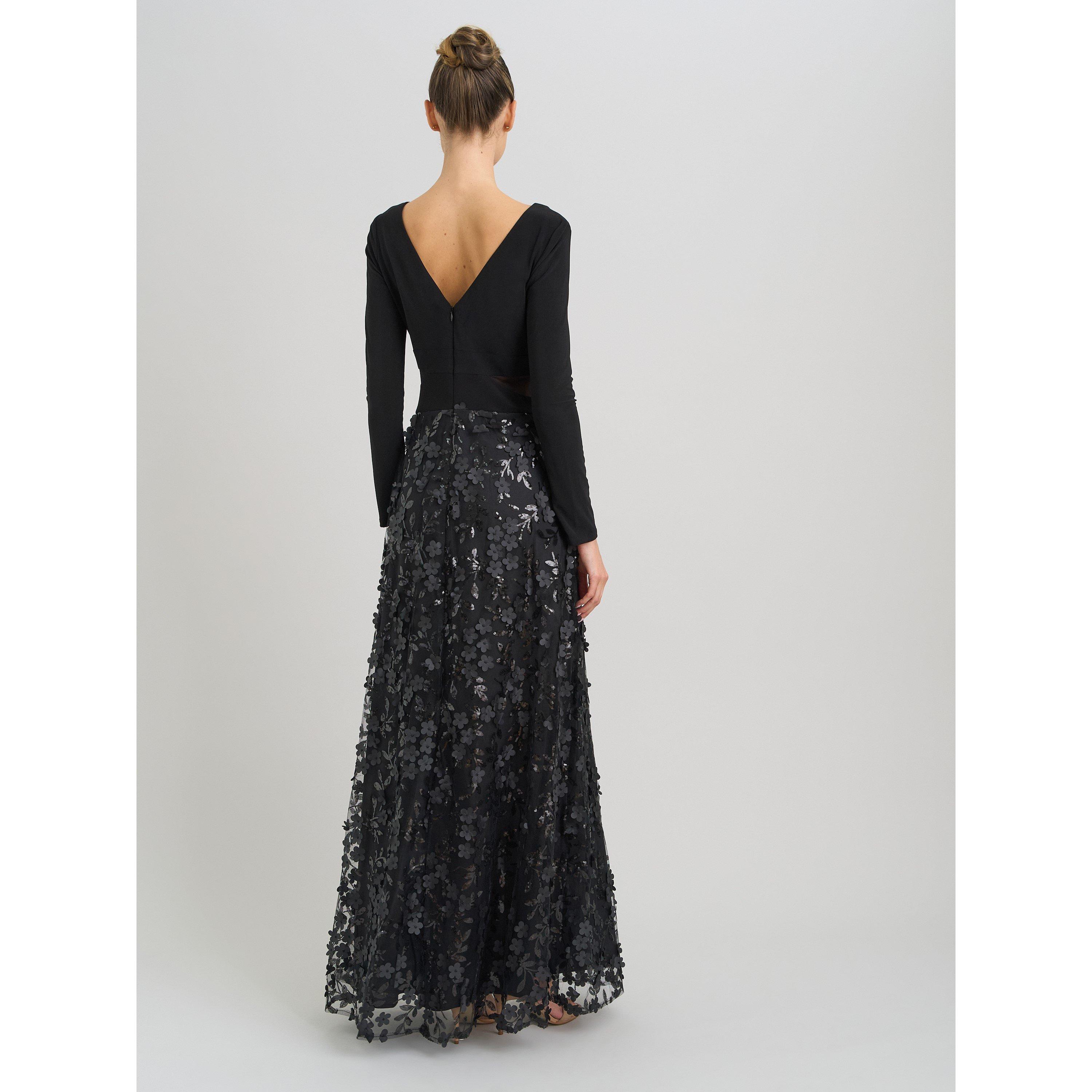 Black - Gina Bacconi - Shauna 3D Embroidery Maxi Dress - 2