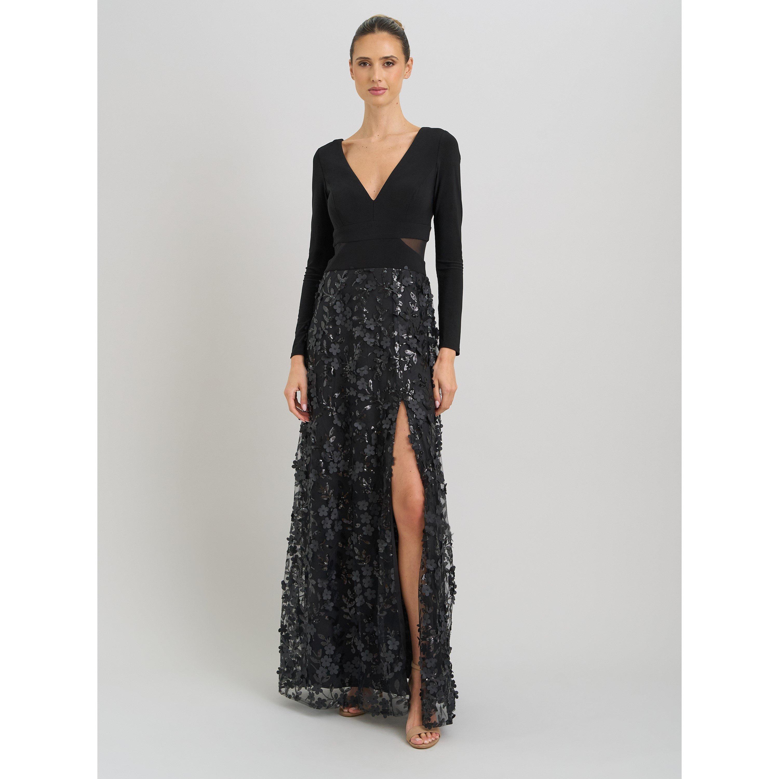 Black - Gina Bacconi - Shauna 3D Embroidery Maxi Dress - 3