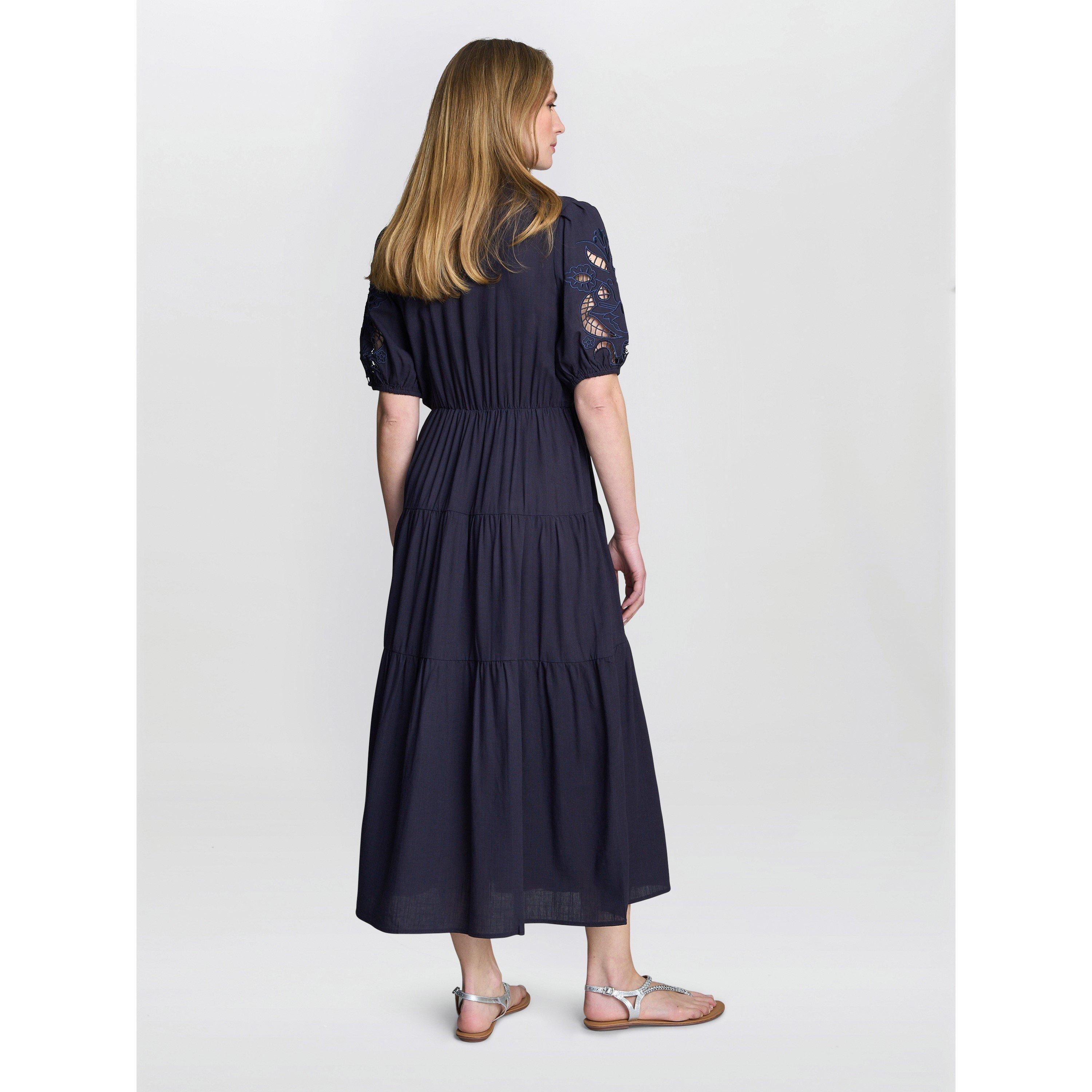 Navy - Gina Bacconi - Women's Carey Puff Sleeve A-Line Dress - 6