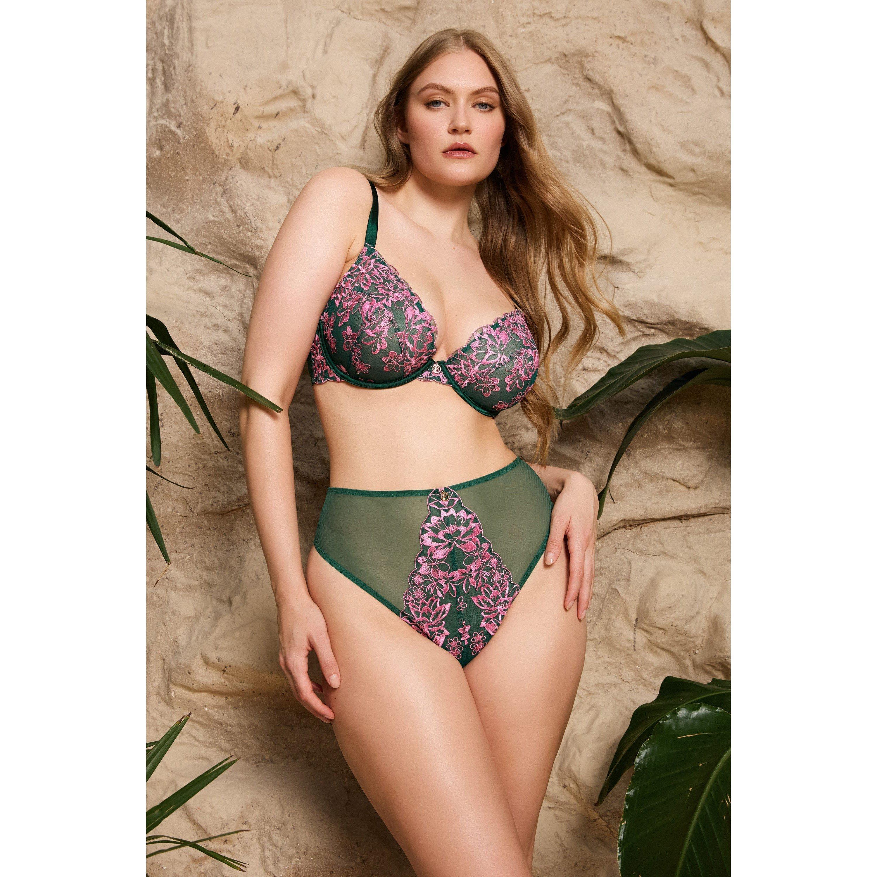 Green & Pink - Playful Promises - Ada Blossom Green & Pink High Waist Thong - 2