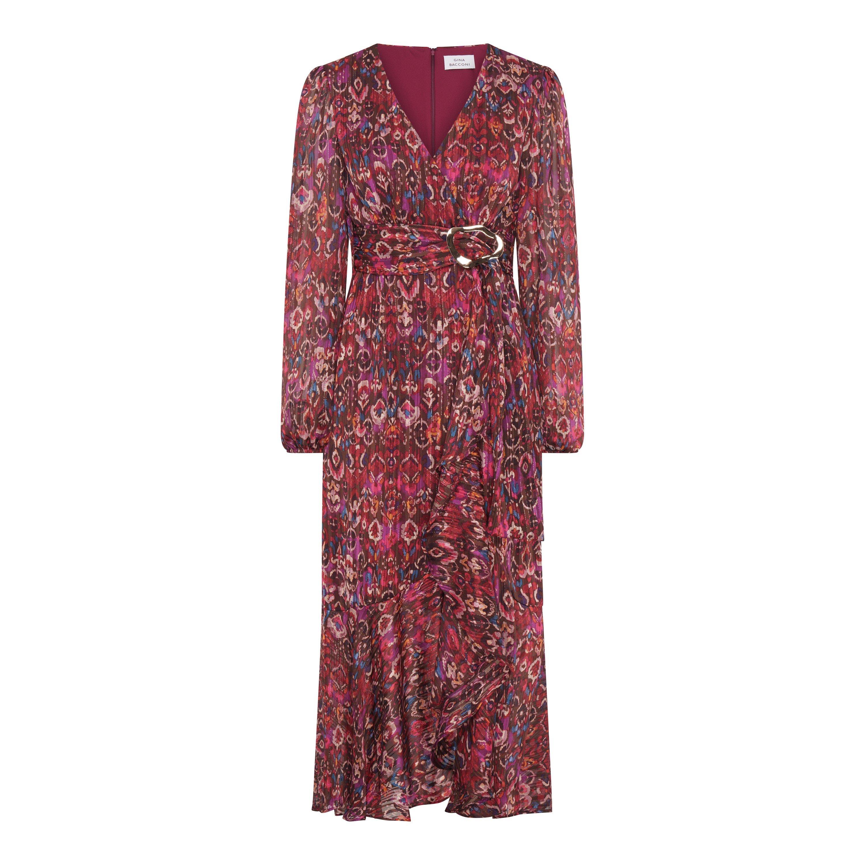 Multi - Gina Bacconi - Sharron Printed Wrap Midi Dress - 4