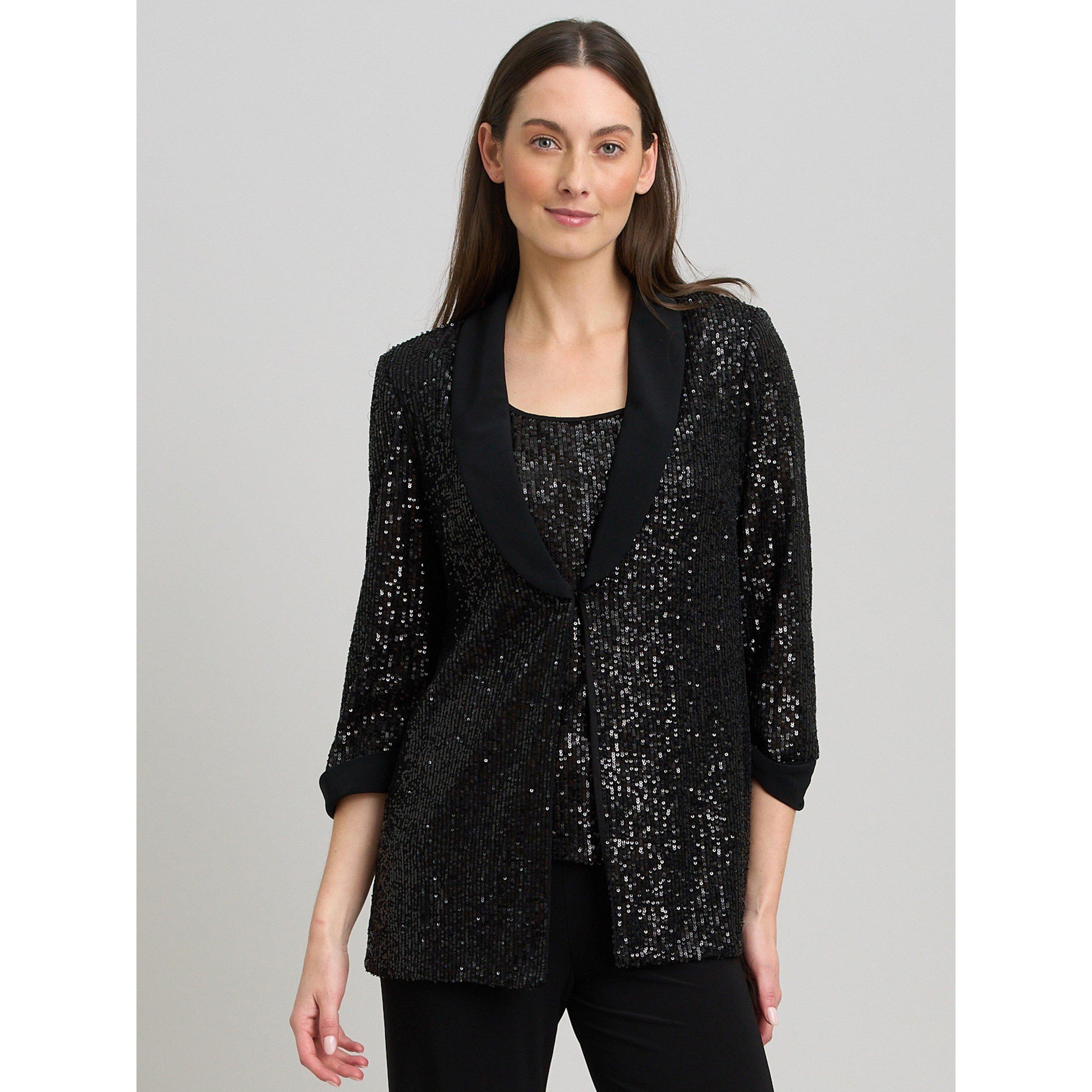 Black - Gina Bacconi - Jette Sequin Three Piece Trouser Suit - 1