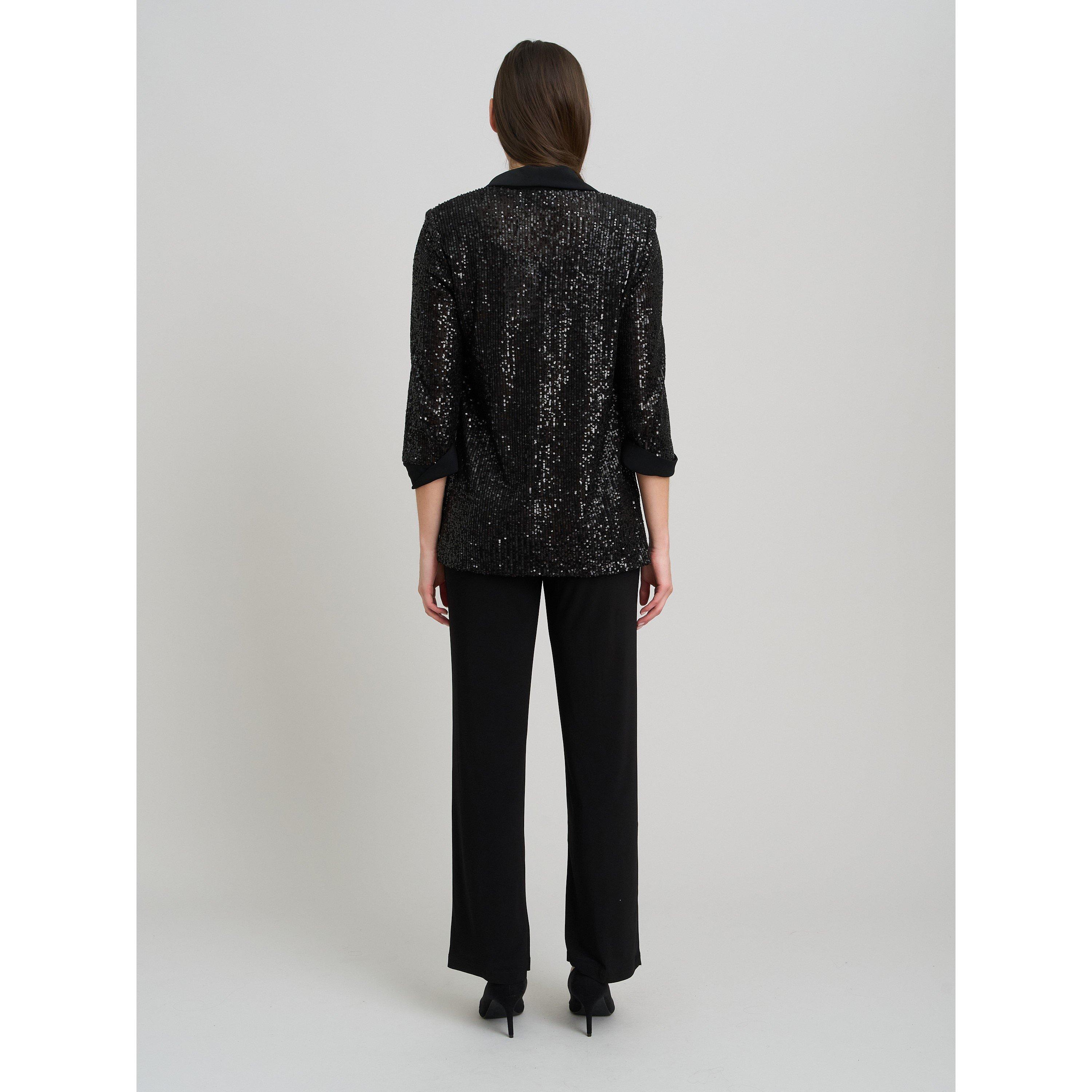 Black - Gina Bacconi - Jette Sequin Three Piece Trouser Suit - 2