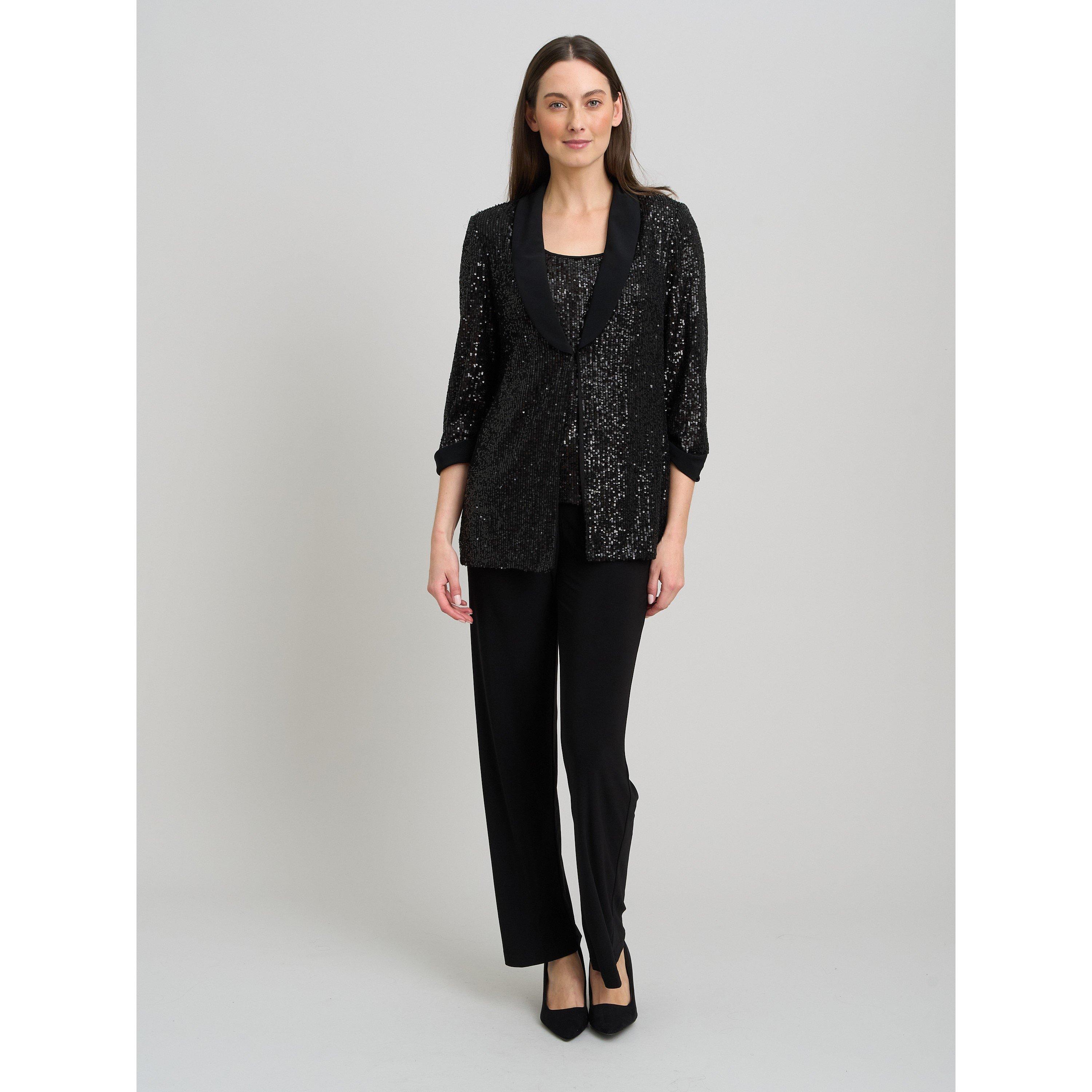 Black - Gina Bacconi - Jette Sequin Three Piece Trouser Suit - 8