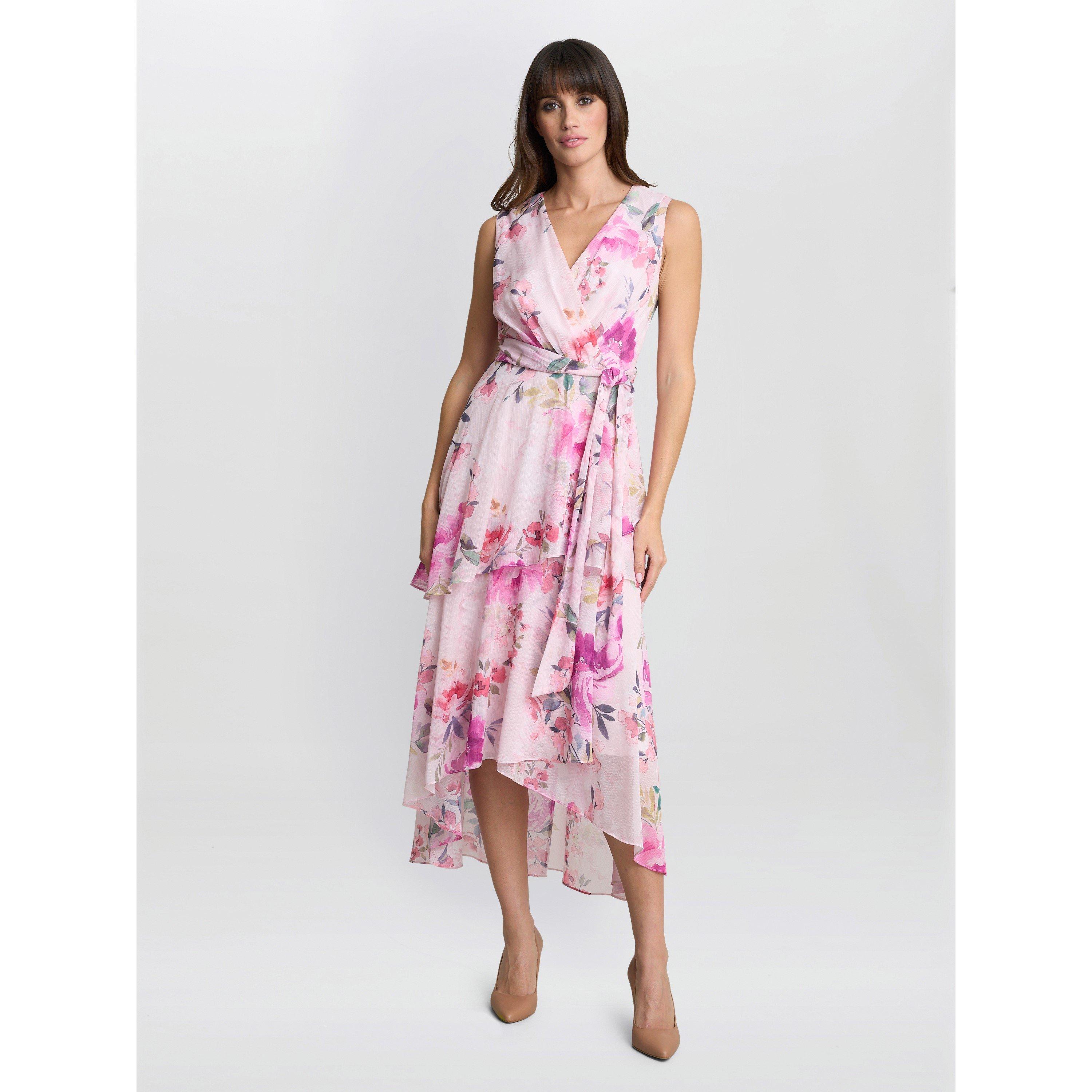 Pink - Gina Bacconi - Evelynn Floral Wrap Effect Hi-low Dress - 1