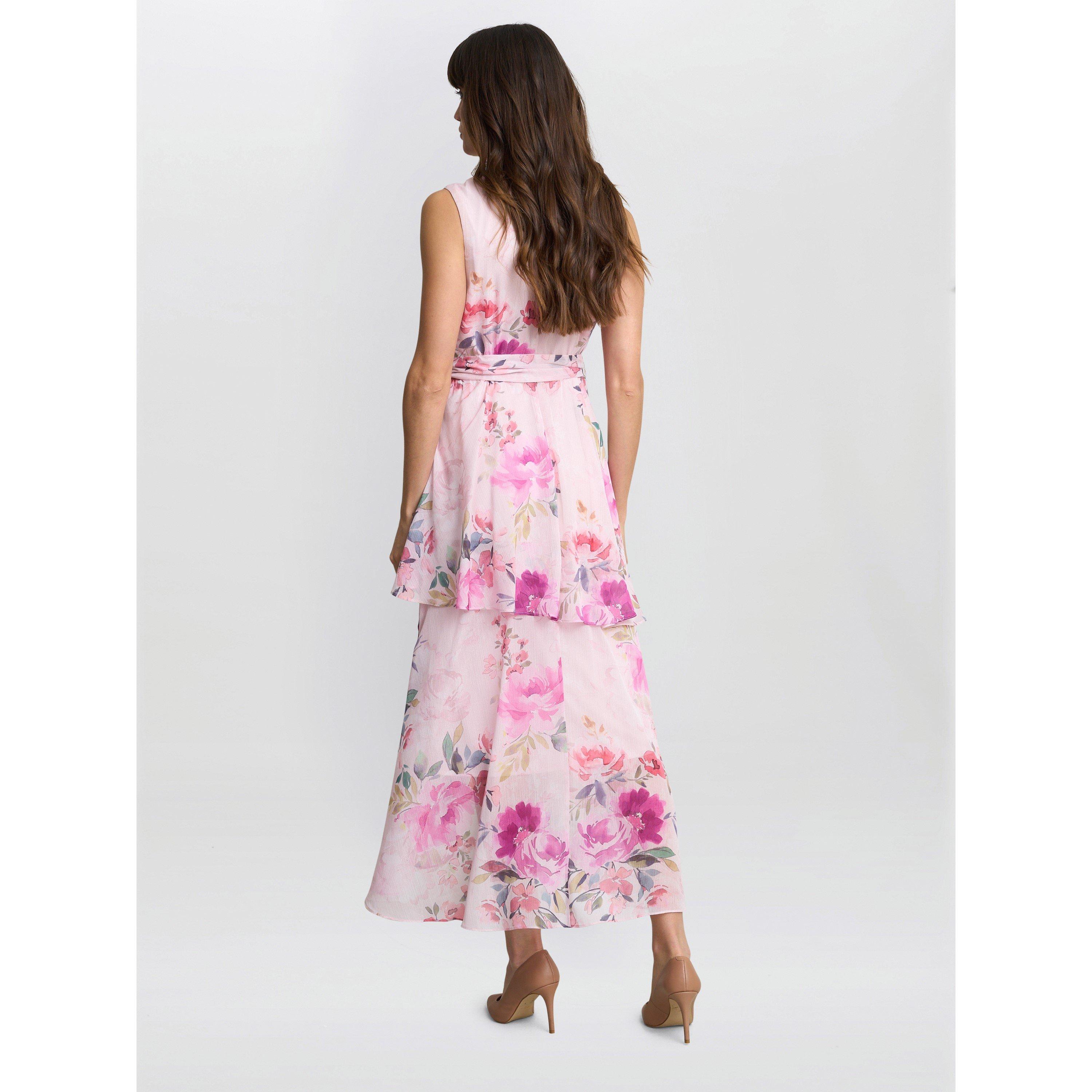 Pink - Gina Bacconi - Evelynn Floral Wrap Effect Hi-low Dress - 2