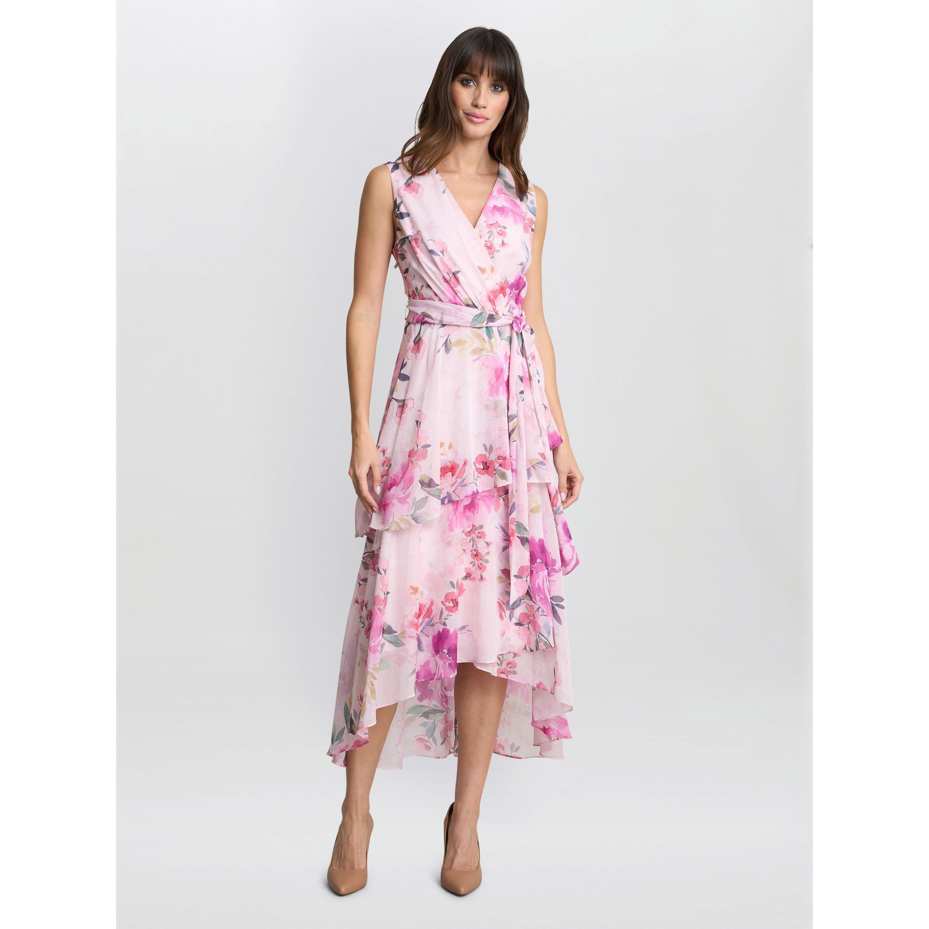 Pink - Gina Bacconi - Evelynn Floral Wrap Effect Hi-low Dress - 3