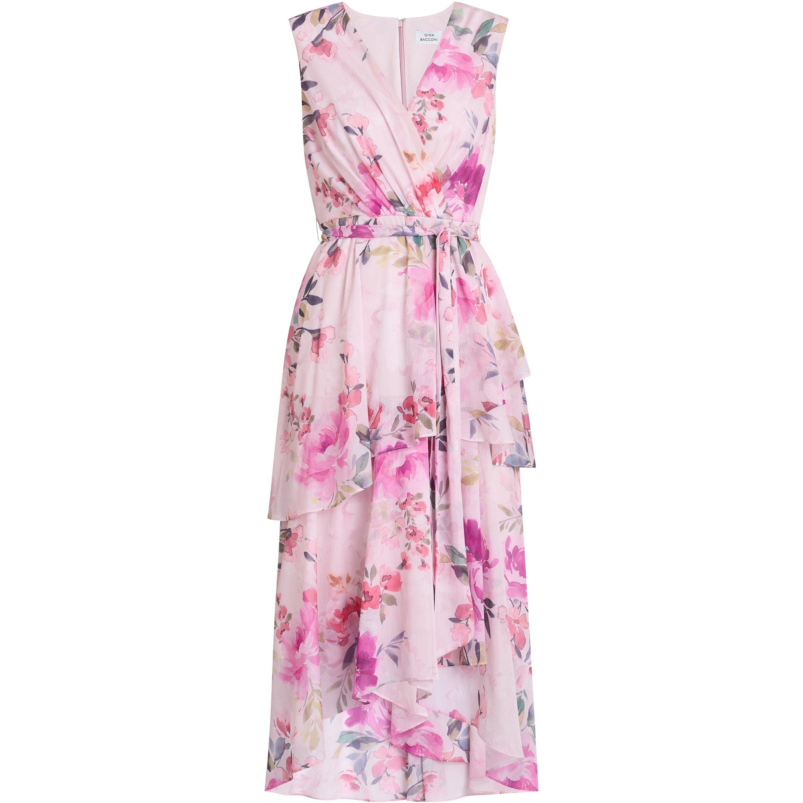 Pink - Gina Bacconi - Evelynn Floral Wrap Effect Hi-low Dress - 4