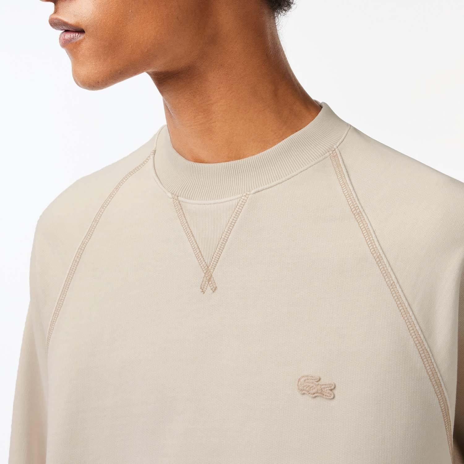 Beige - Lacoste - Round Neck Organic Cotton Sweatshirt - 4