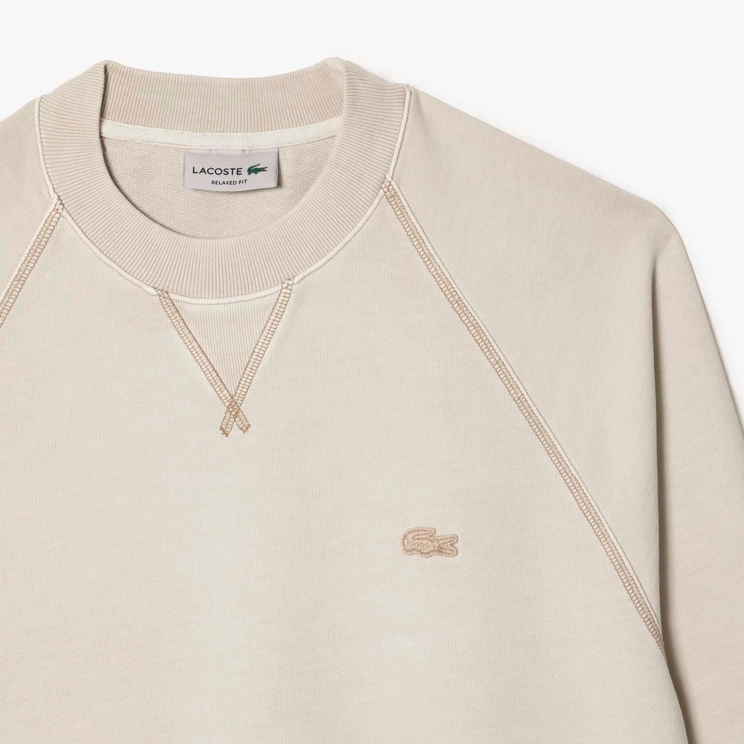 Beige - Lacoste - Round Neck Organic Cotton Sweatshirt - 5