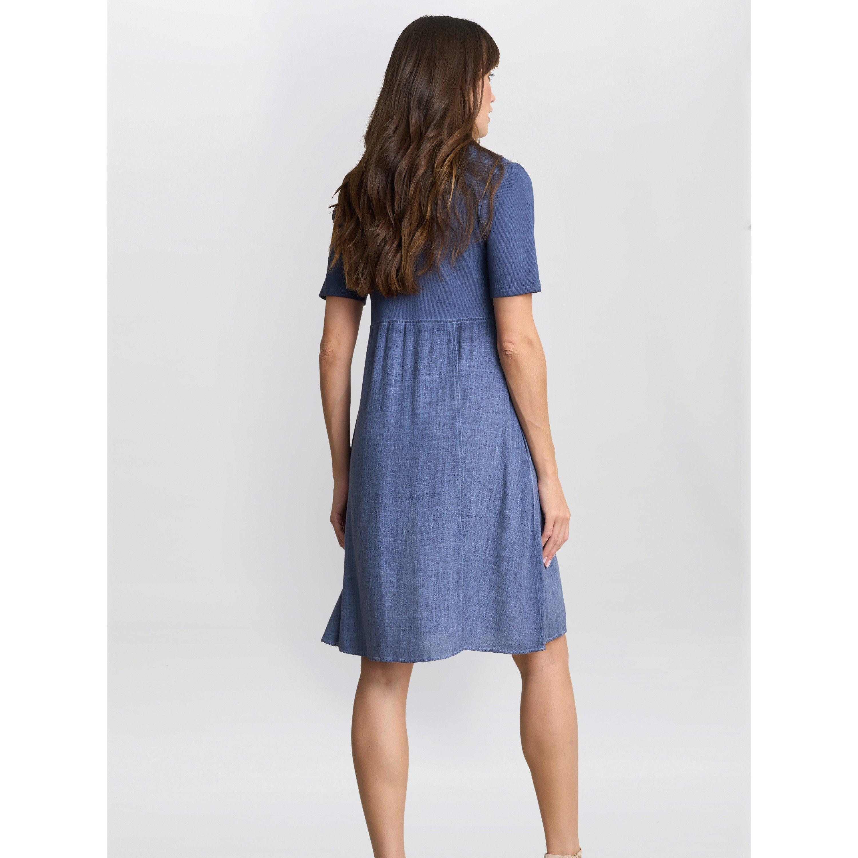 Navy / Denim - Gina Bacconi - Aaliyah Chambray Demin and jersey Dress - 2