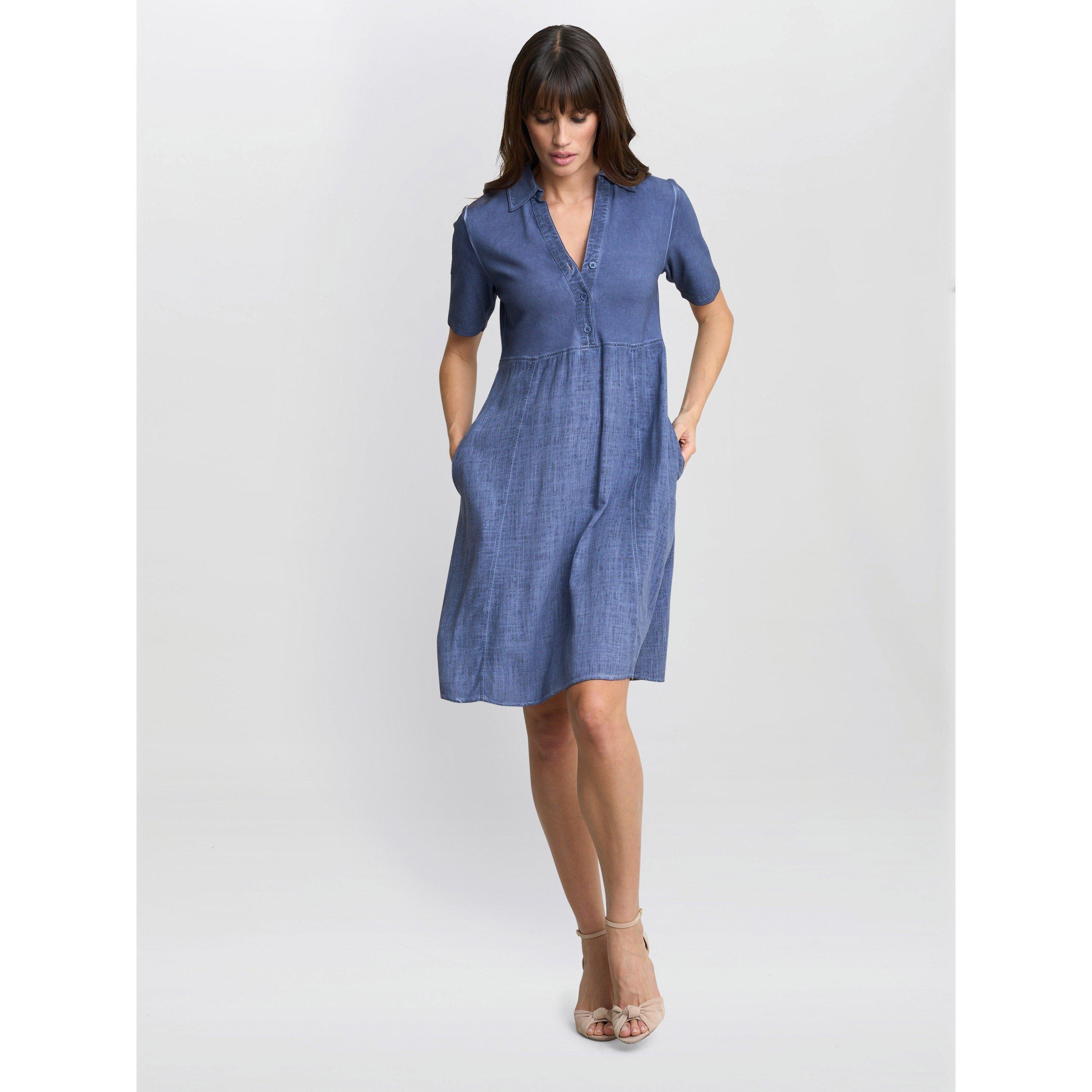 Navy / Denim - Gina Bacconi - Aaliyah Chambray Demin and jersey Dress - 3