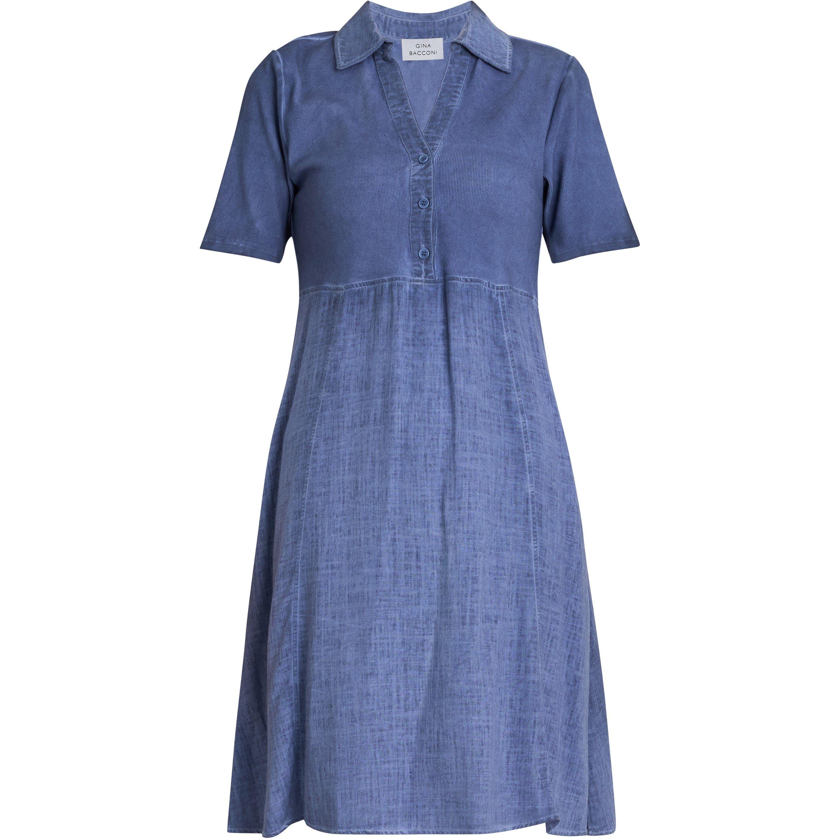 Navy / Denim - Gina Bacconi - Aaliyah Chambray Demin and jersey Dress - 4