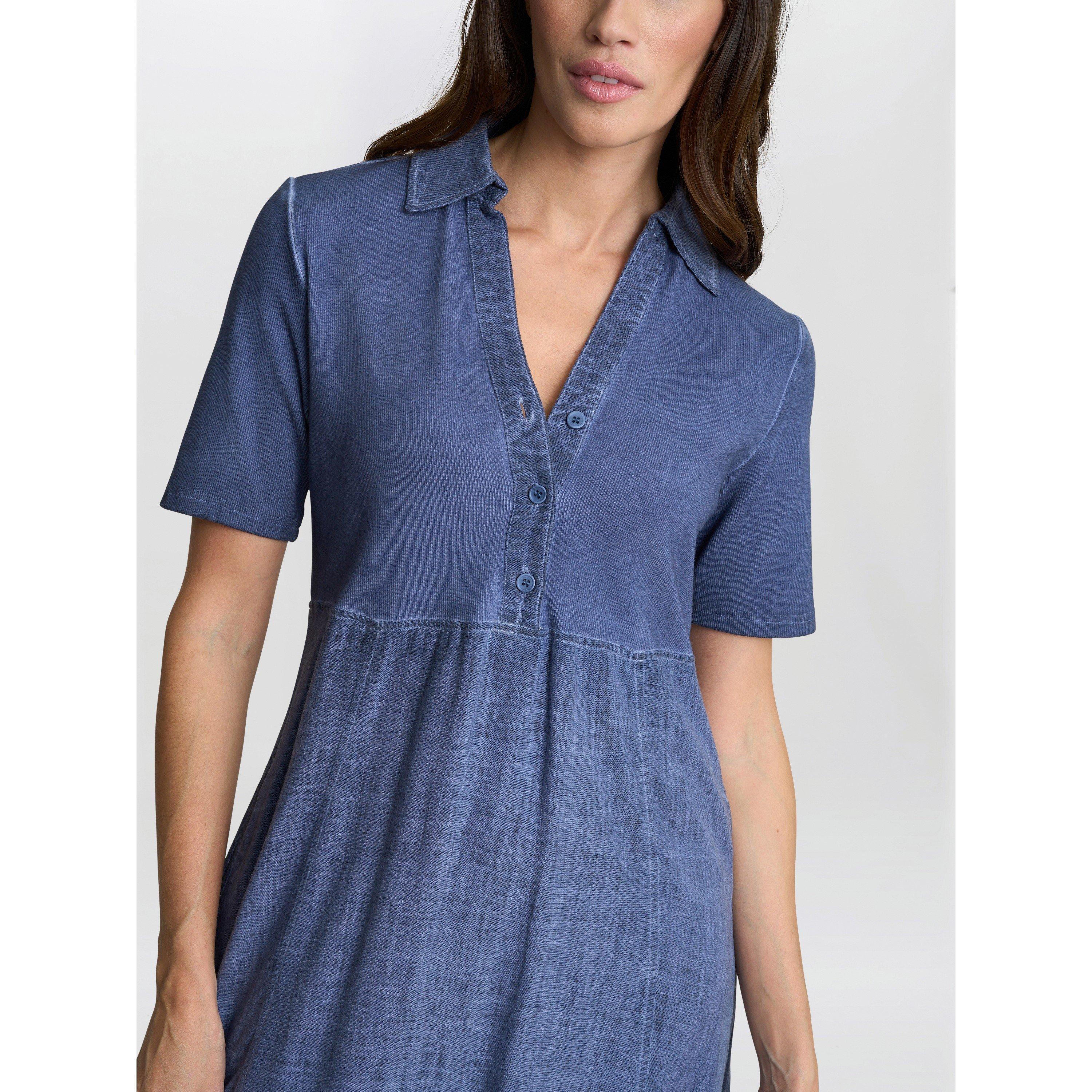 Navy / Denim - Gina Bacconi - Aaliyah Chambray Demin and jersey Dress - 5