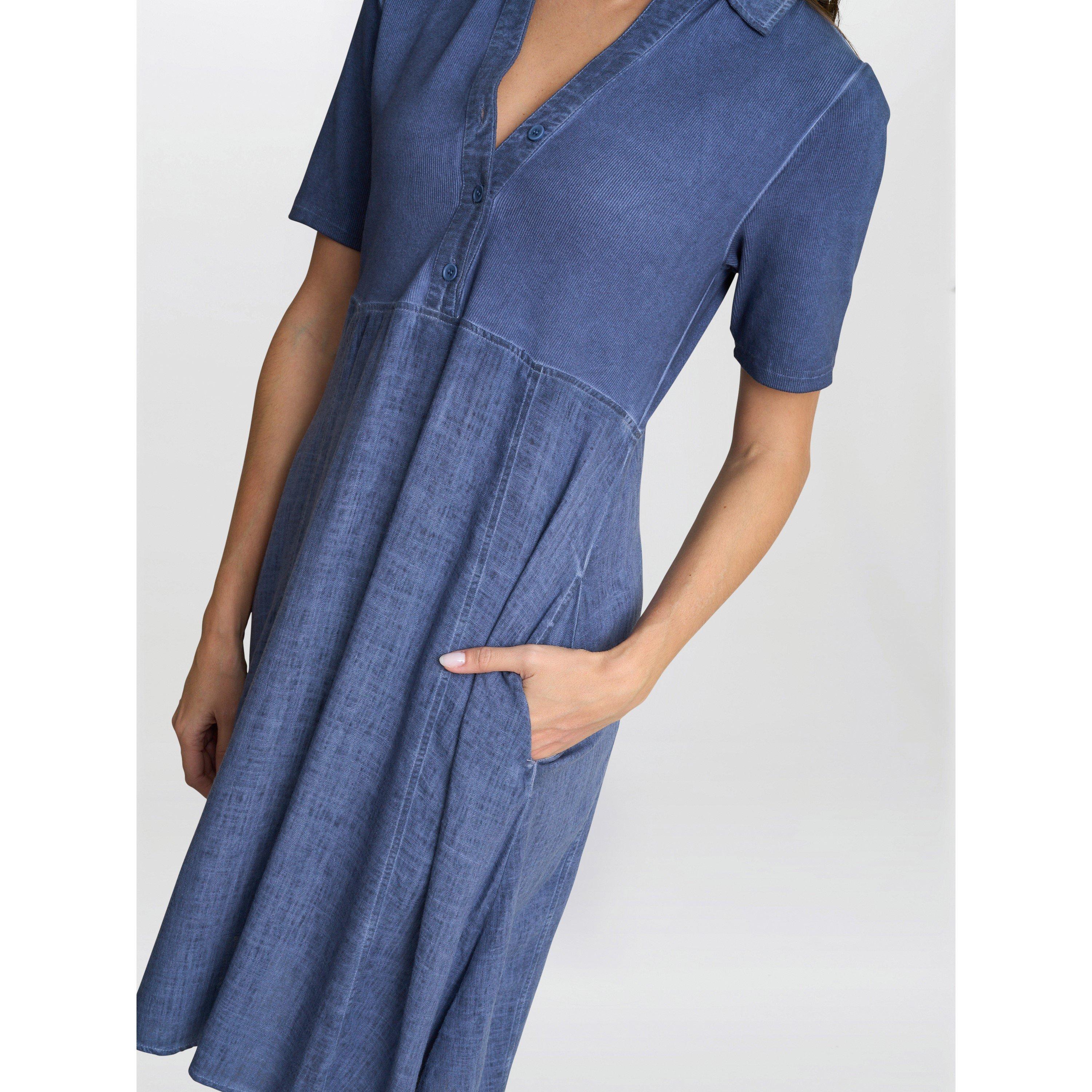 Navy / Denim - Gina Bacconi - Aaliyah Chambray Demin and jersey Dress - 6