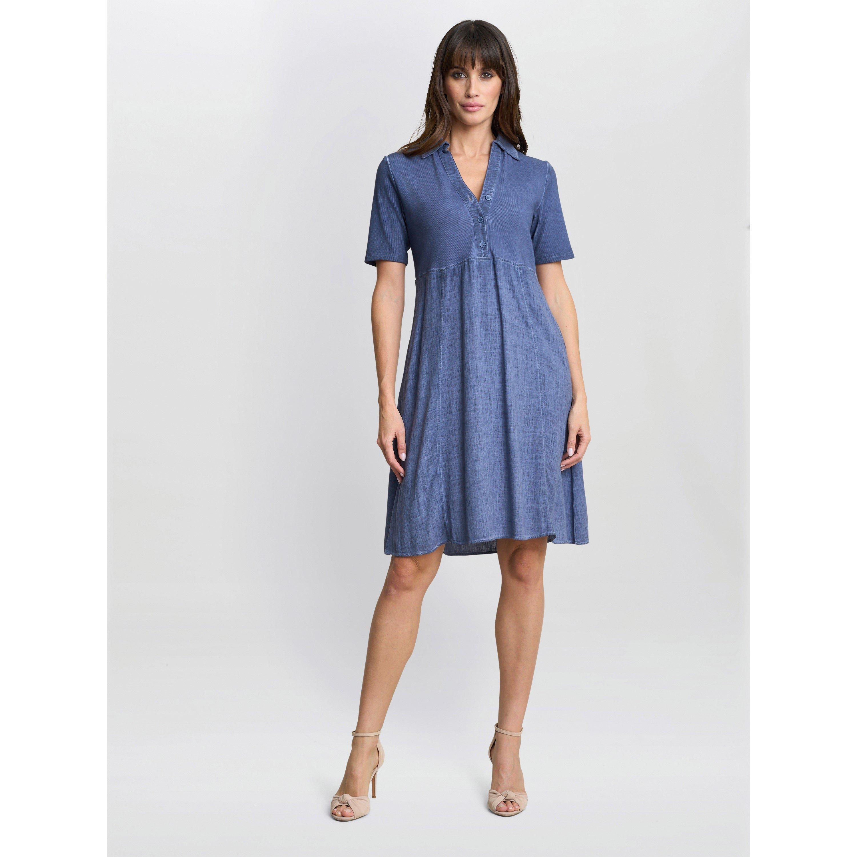 Navy / Denim - Gina Bacconi - Aaliyah Chambray Demin and jersey Dress - 7