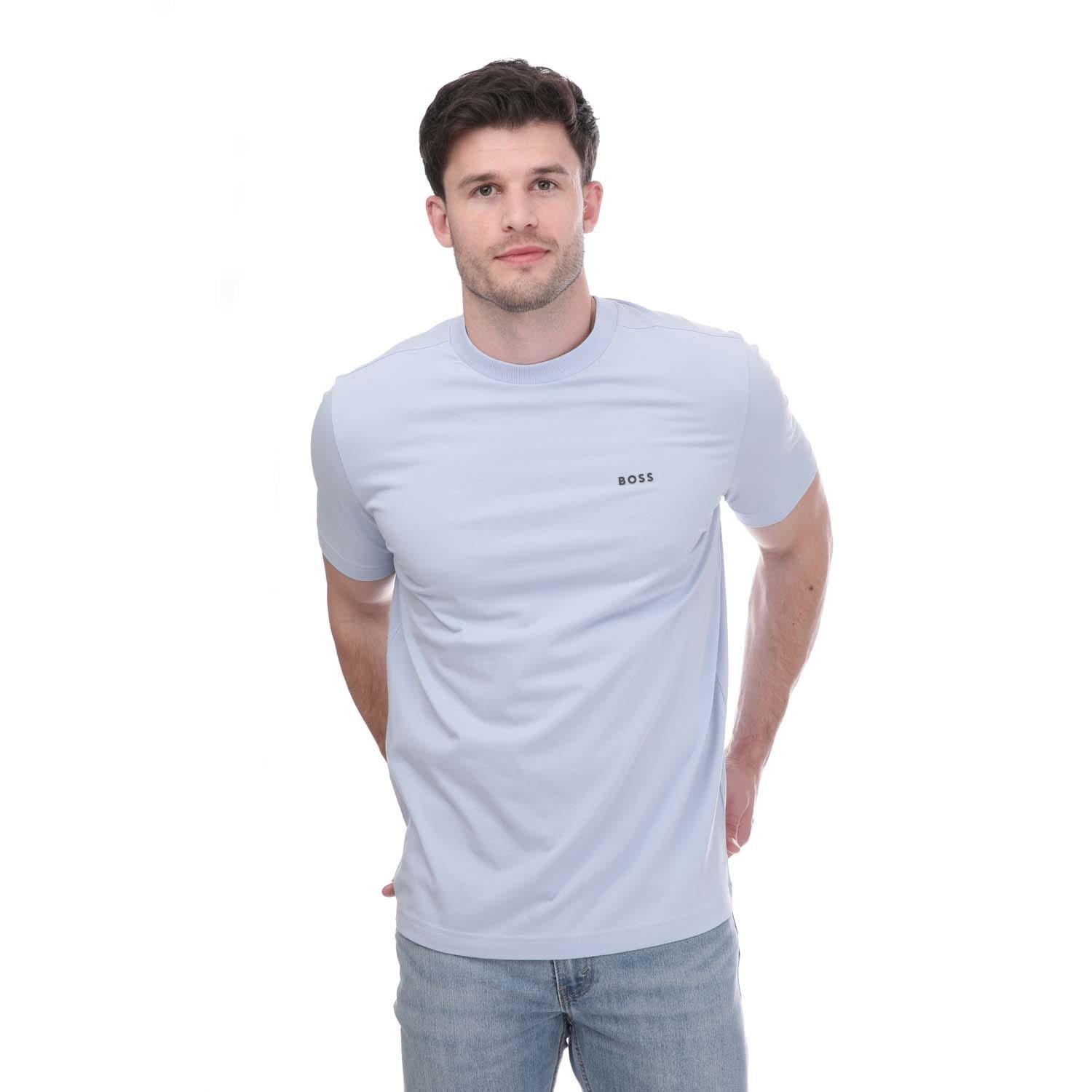 Light Blue - Hugo - Stretch Cotton Contrast Logo T-Shirt - 1