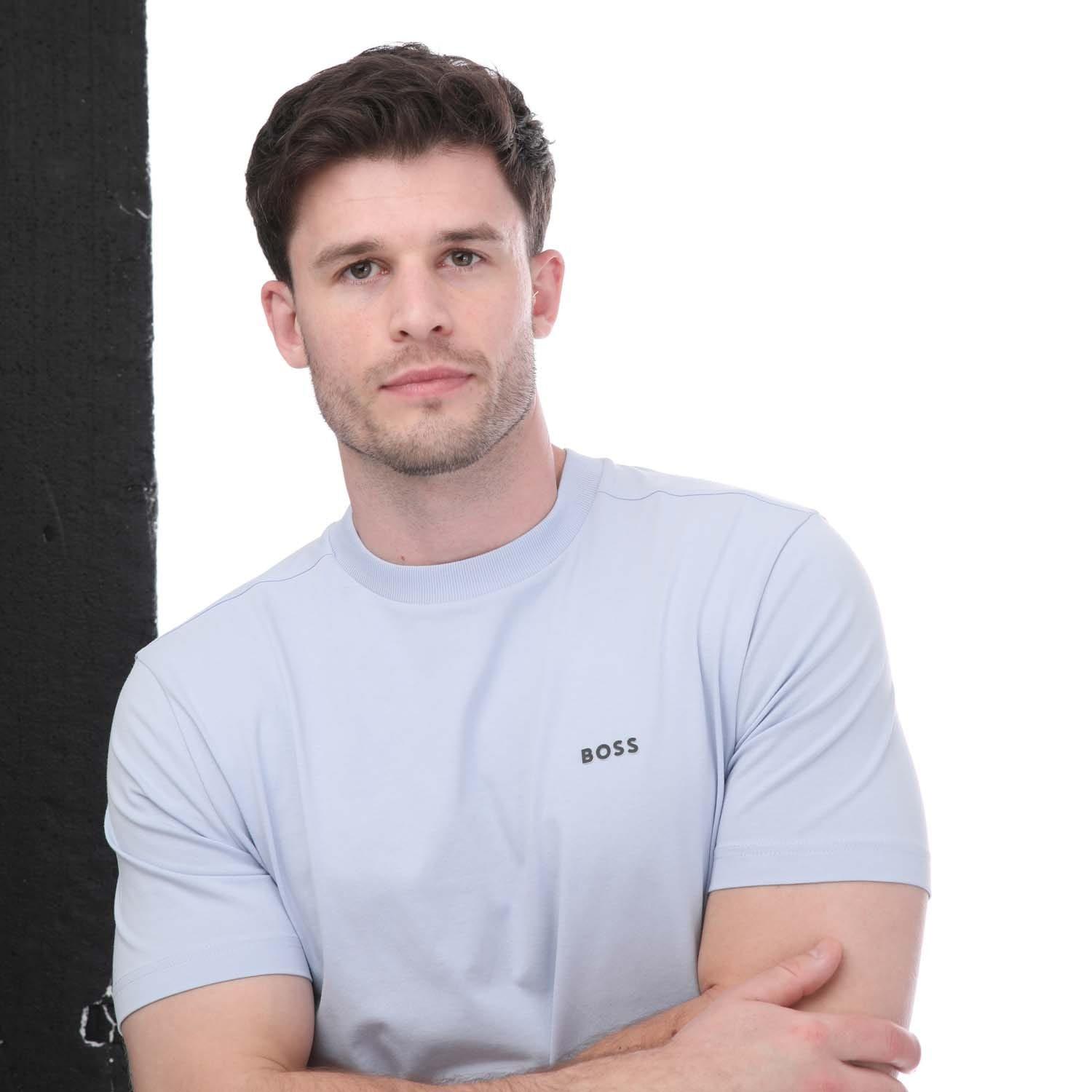 Light Blue - Hugo - Stretch Cotton Contrast Logo T-Shirt - 3