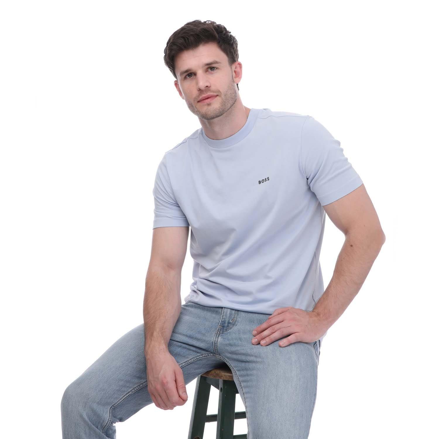 Light Blue - Hugo - Stretch Cotton Contrast Logo T-Shirt - 4