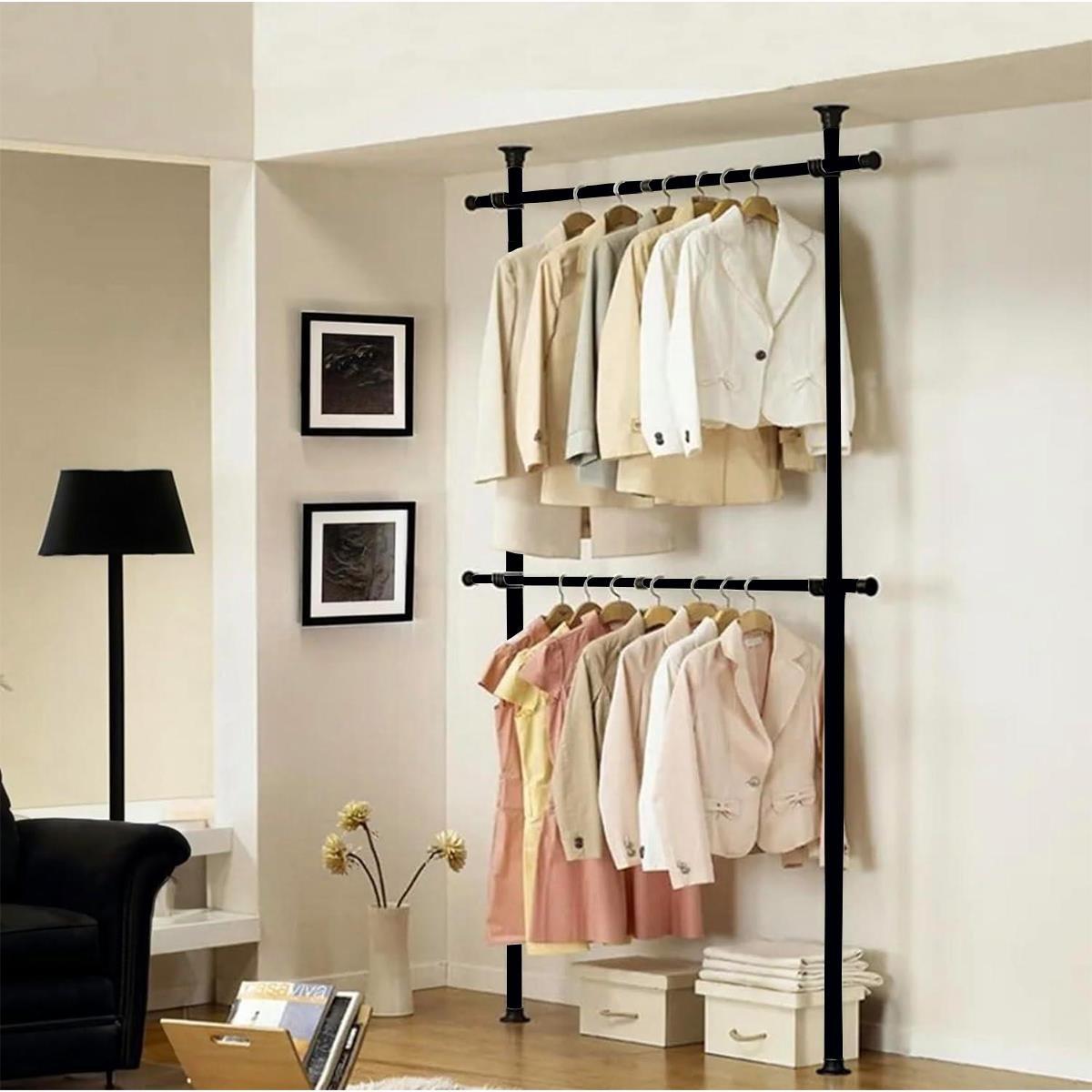 House Of Home  Telescopic Clothes Rail - Rail Wardrobe - Black - Single