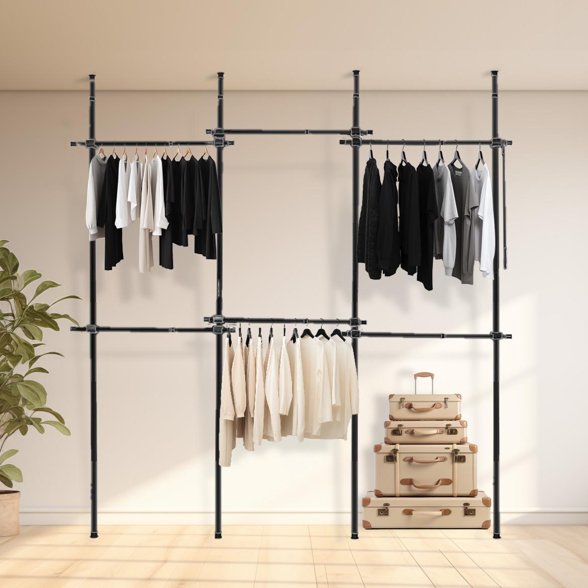 Black - House of Home - Telescopic Clothes Rail - Rail Wardrobe - 3