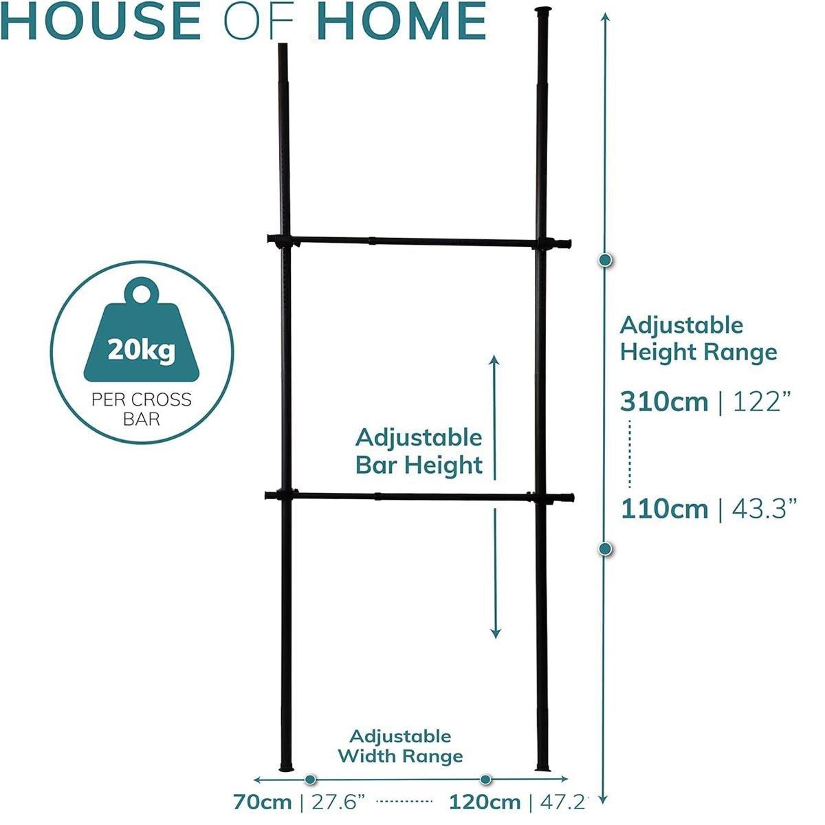 Black - House of Home - Telescopic Clothes Rail - Rail Wardrobe - 4