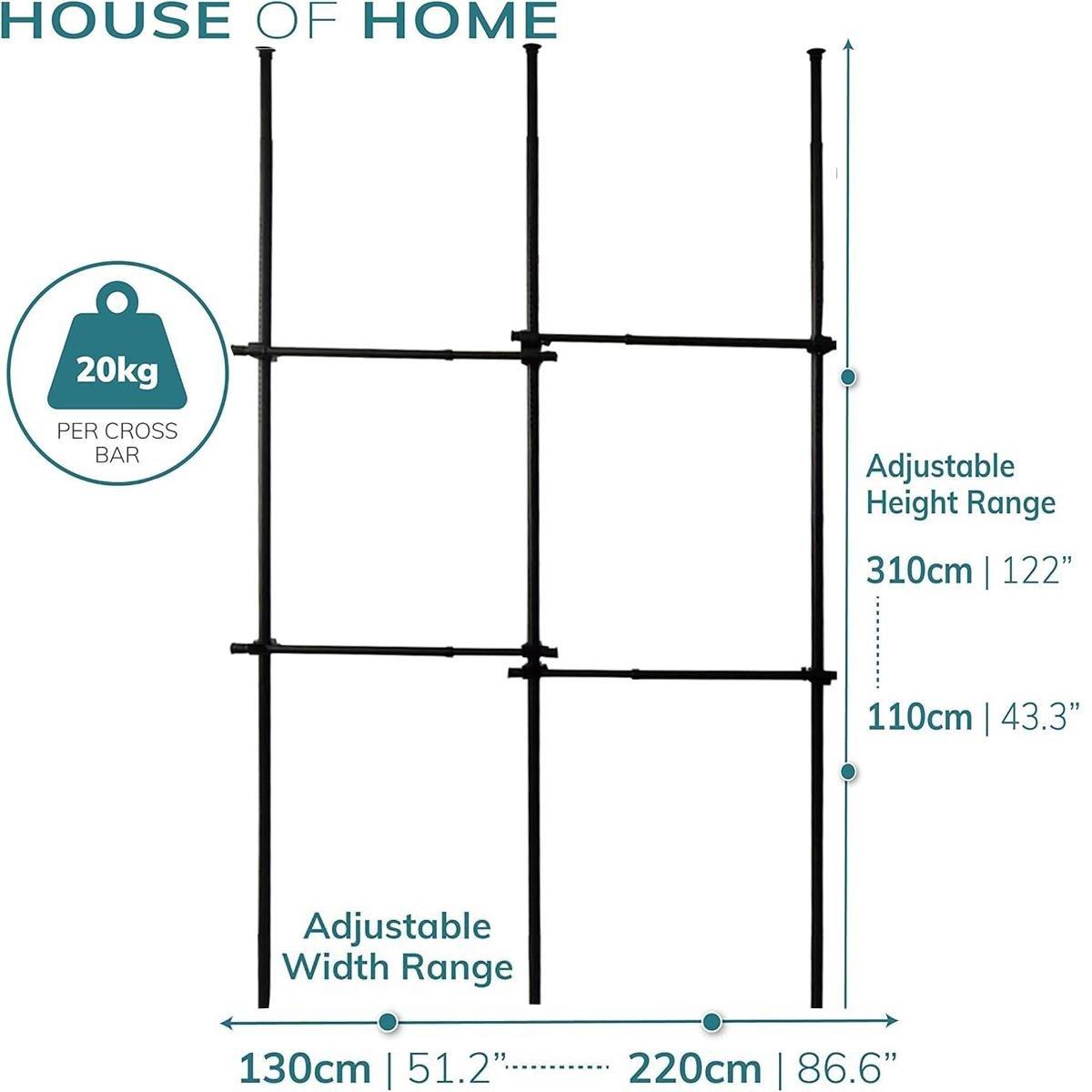 Black - House of Home - Telescopic Clothes Rail - Rail Wardrobe - 5