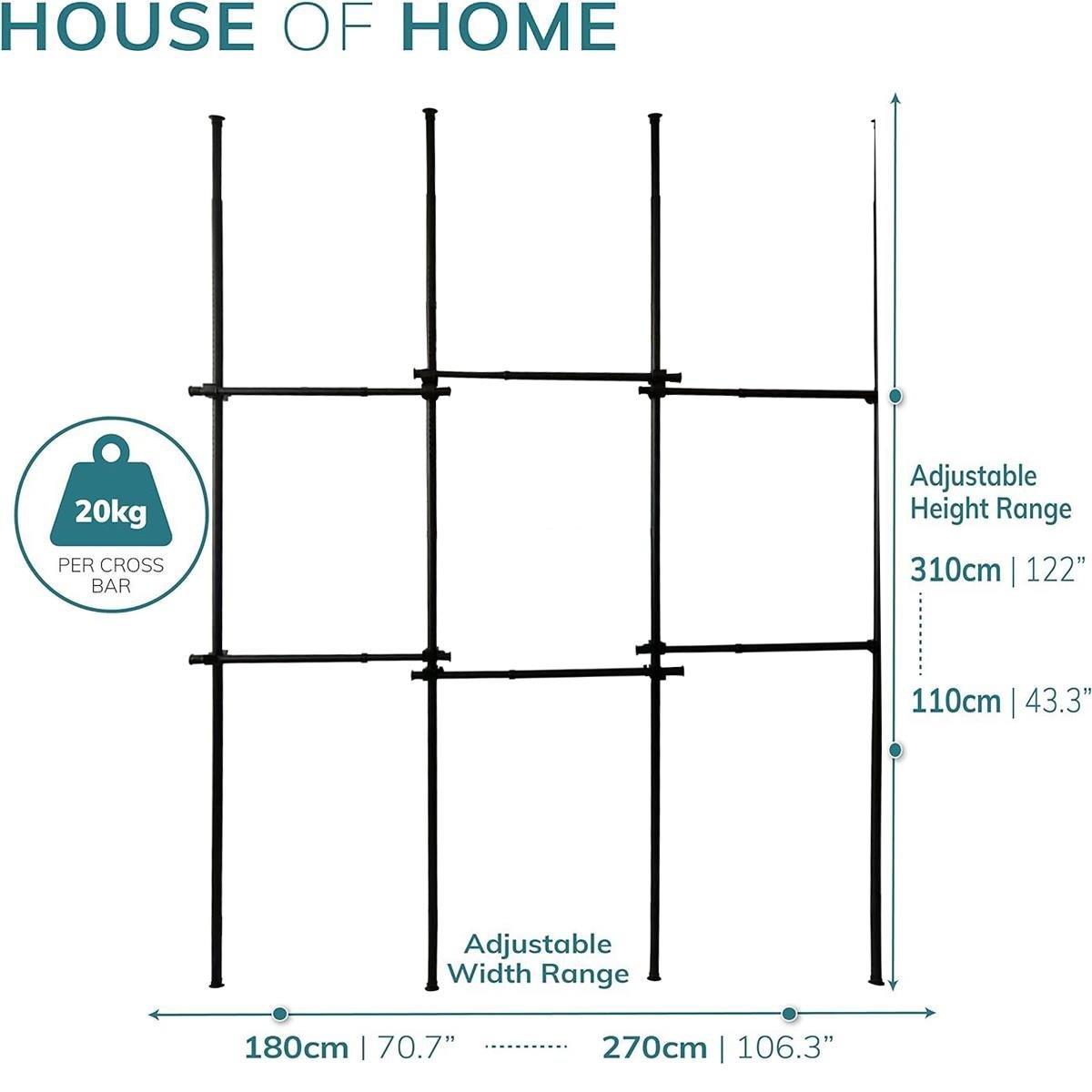 Black - House of Home - Telescopic Clothes Rail - Rail Wardrobe - 6