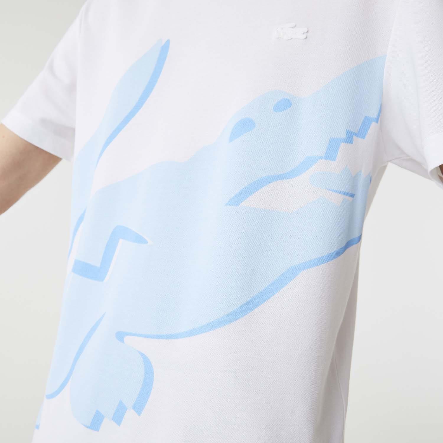 White - Lacoste - Crocodile Print Crewneck T-Shirt - 4