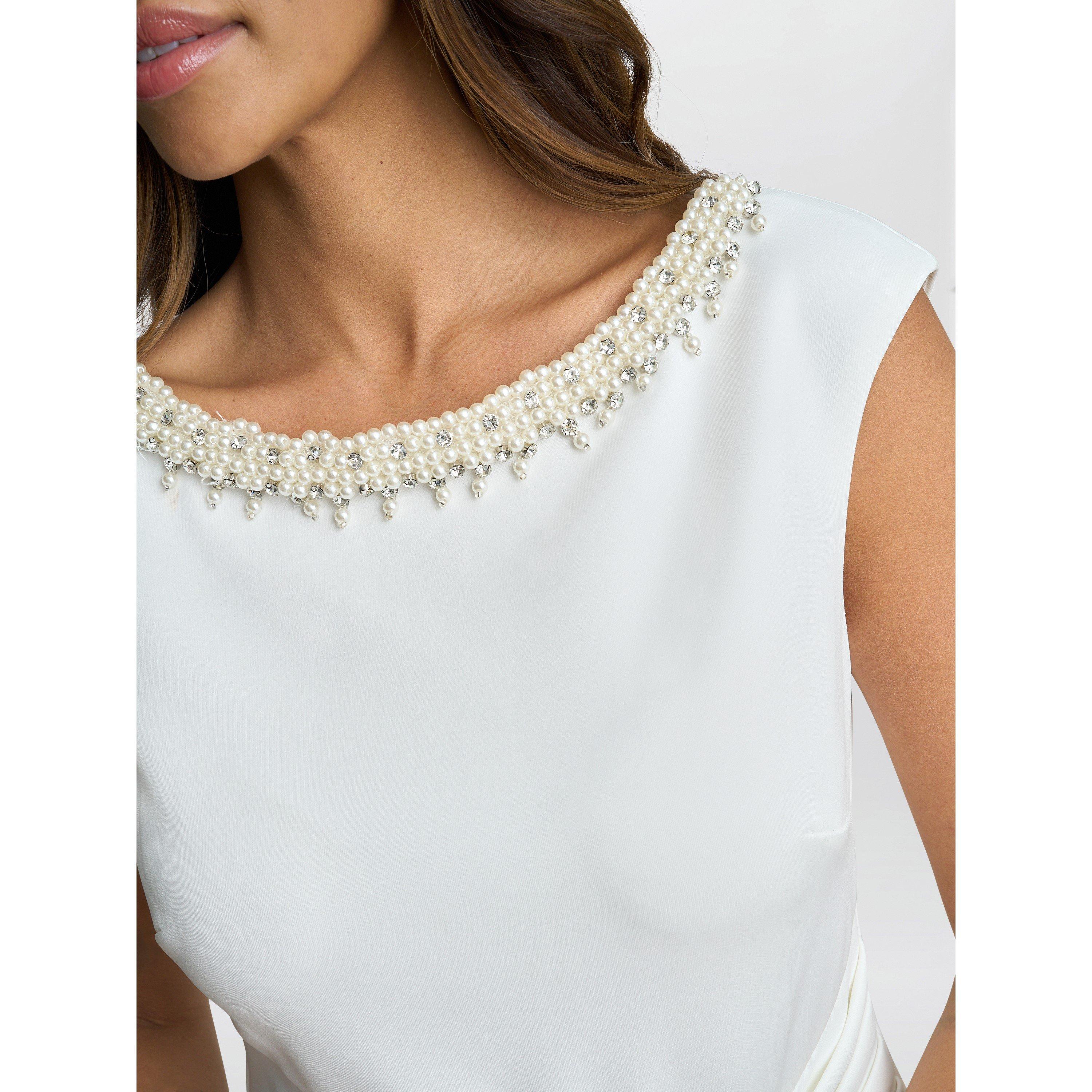 Ivory - Gina Bacconi - Sansa Wrap Dress With Beaded Neck - 7