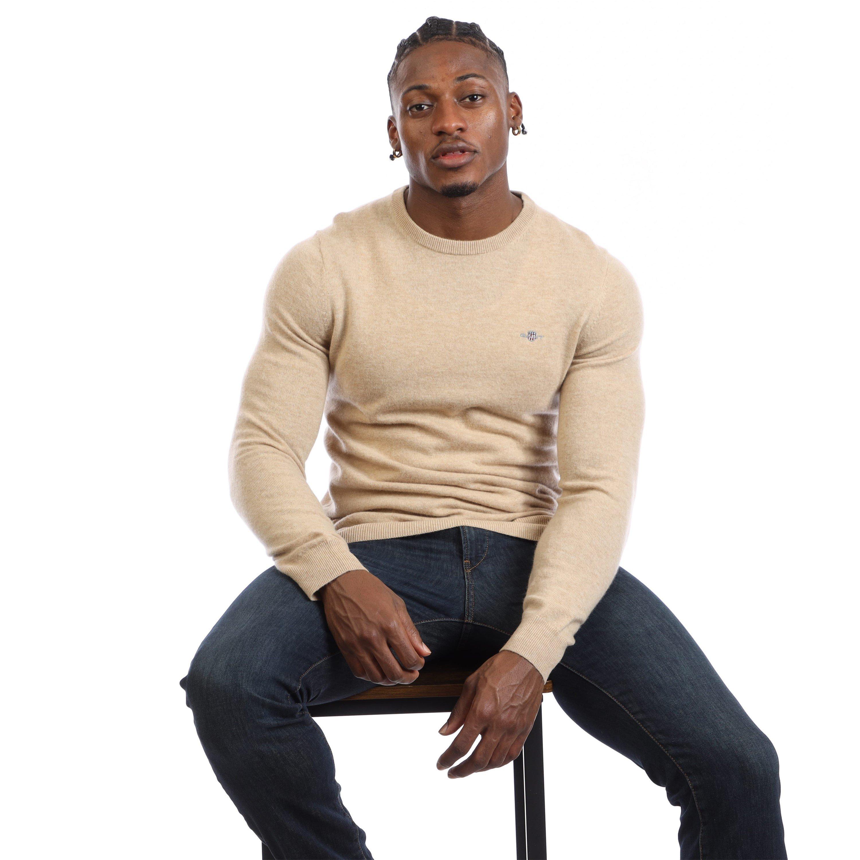 Khaki - Gant - Lambswool Blend Crewneck Sweatshirt - 4